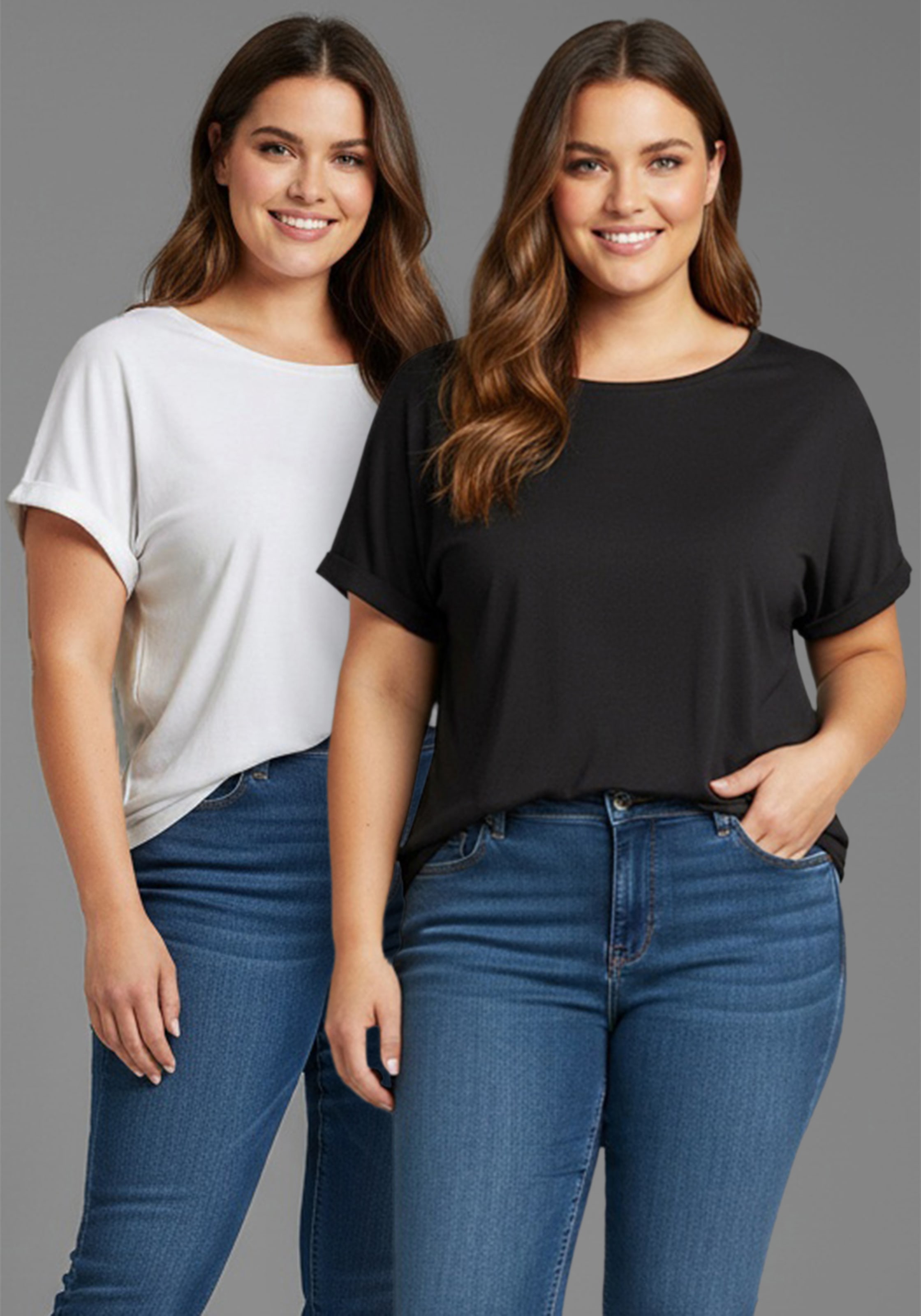Laura Scott CURVE T-Shirt 2 Stk. tlg. im 2er Pack mit modischem Ärmelaufsch günstig online kaufen