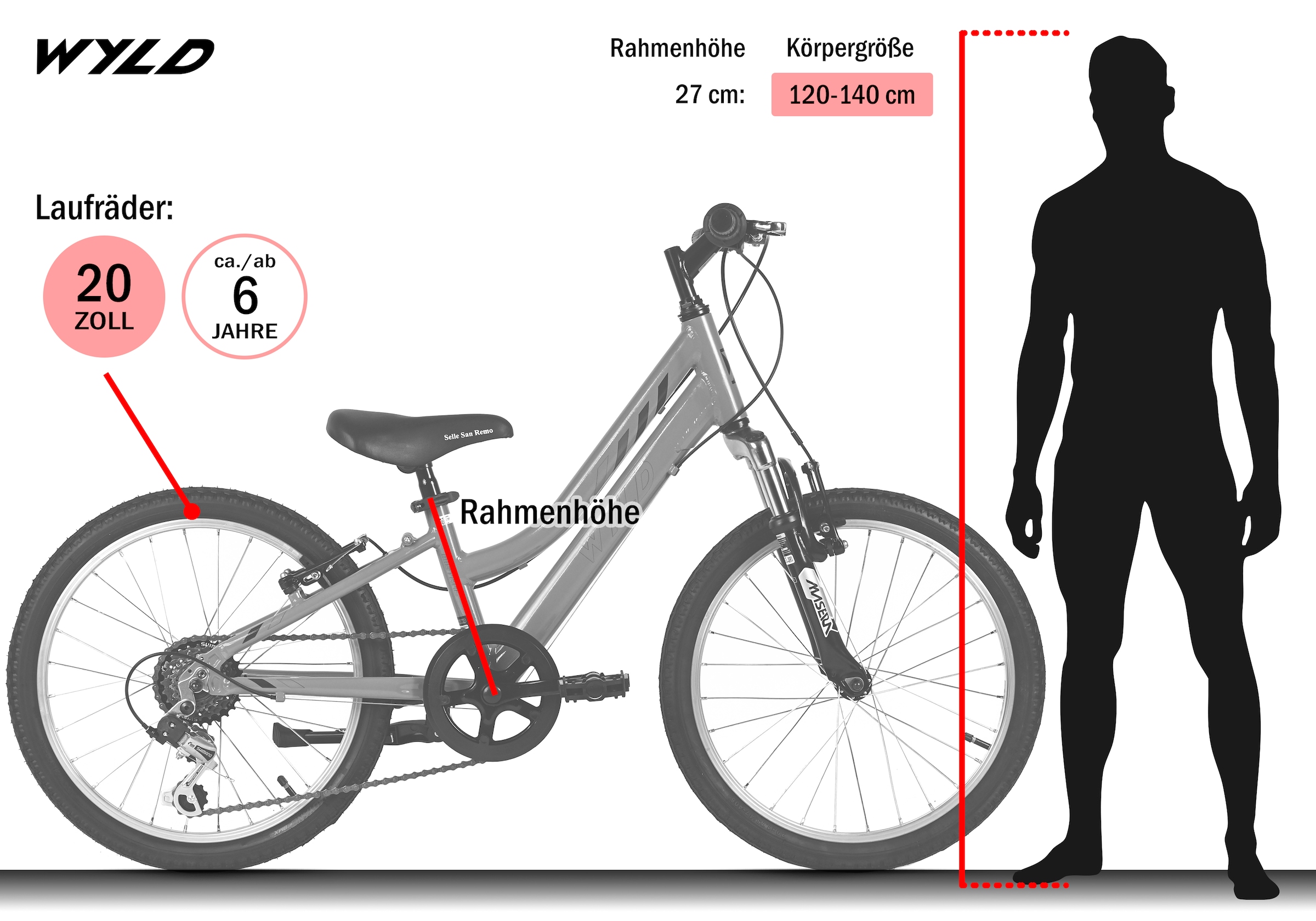 WYLD Kinderfahrrad »Mistral Weiß 6 Gänge RH 27 cm - Ab 6 Jahre« 6 Gang Kettenschaltung