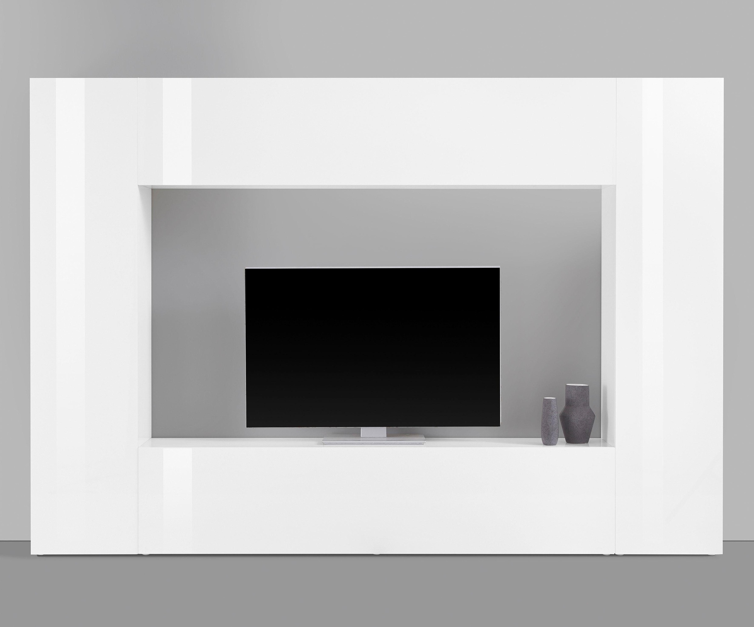 Wohnwand HOME AFFAIRE, B:260cm H:180cm T:30cm, weiß, Holzwerkstoff, Wohnzimmer, Kastenmöbel-Sets, "Maruska", Front/ Korpus weiß Hochglanz