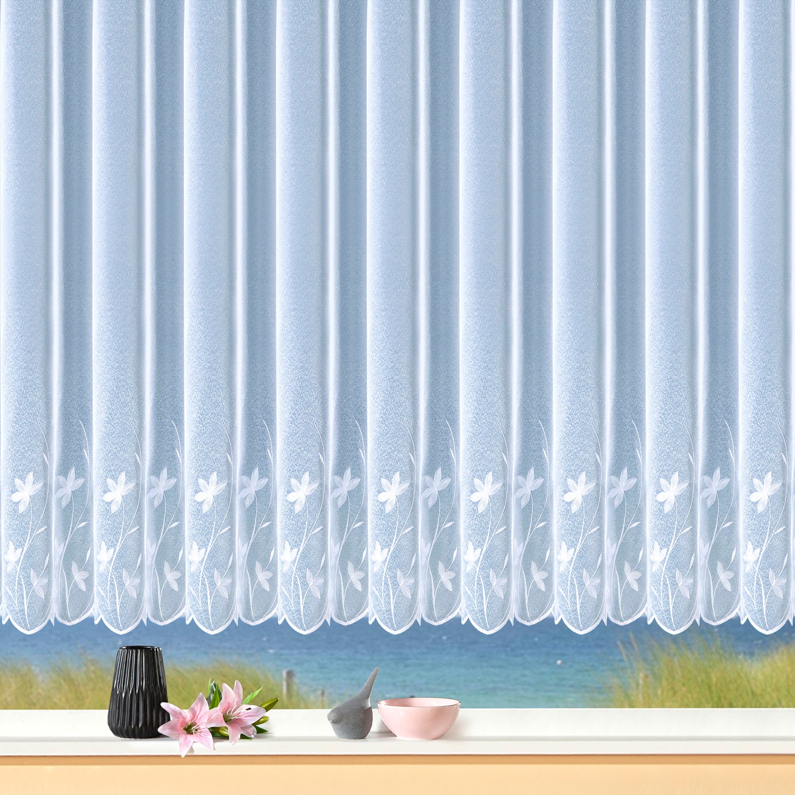 Weckbrodt Gardine "Florenz" Kräuselband 1 Stk. tlg. echte Stickerei, Sablè, günstig online kaufen