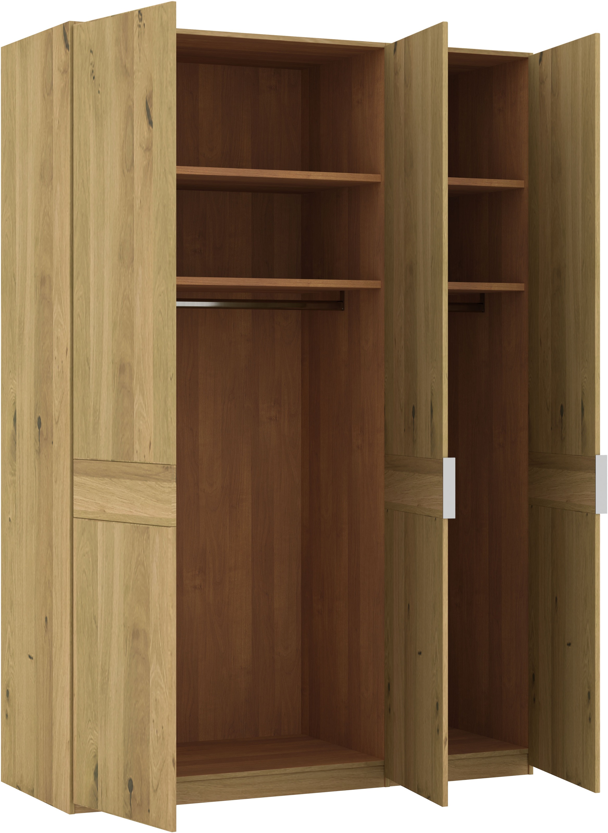 Musterring Drehtürenschrank »Savona, Kleiderschrank, Schrank, Garderobe, teilmassiv Eiche«, (mit Türdämpfern, in 5 Breiten & 2 Höhen, extra Böden, MADE IN GERMANY), Türen in Bianco-Eiche massiv, mit Querriegel, verschiedene Größen