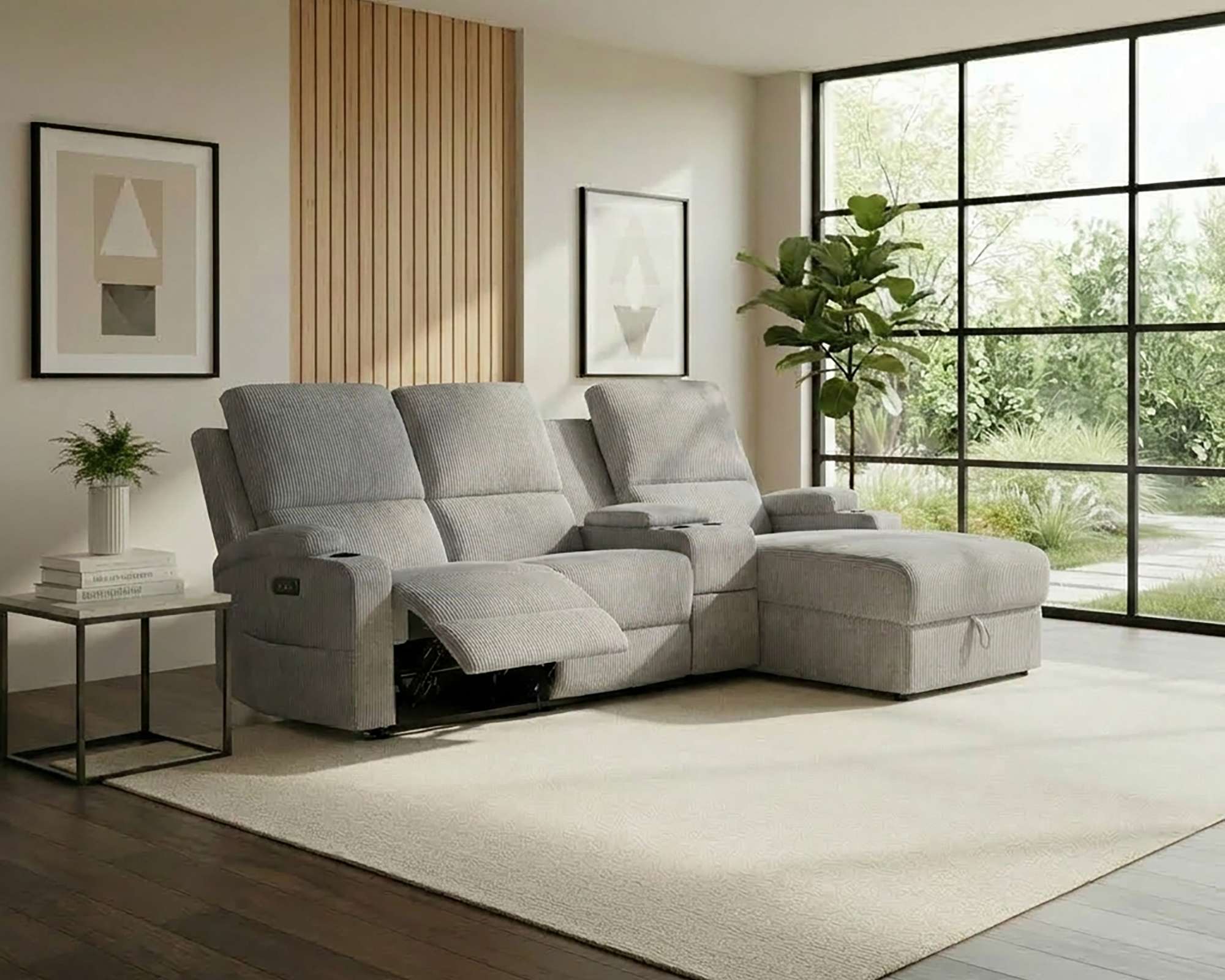 OTTO home Ecksofa "NAPORI Cord, Multimediasofa, 3er Kinosessel XXL, L-Form" Kinosofa, manuelle o. elektr. Relaxfunktion, Staufach, Getränkehalter