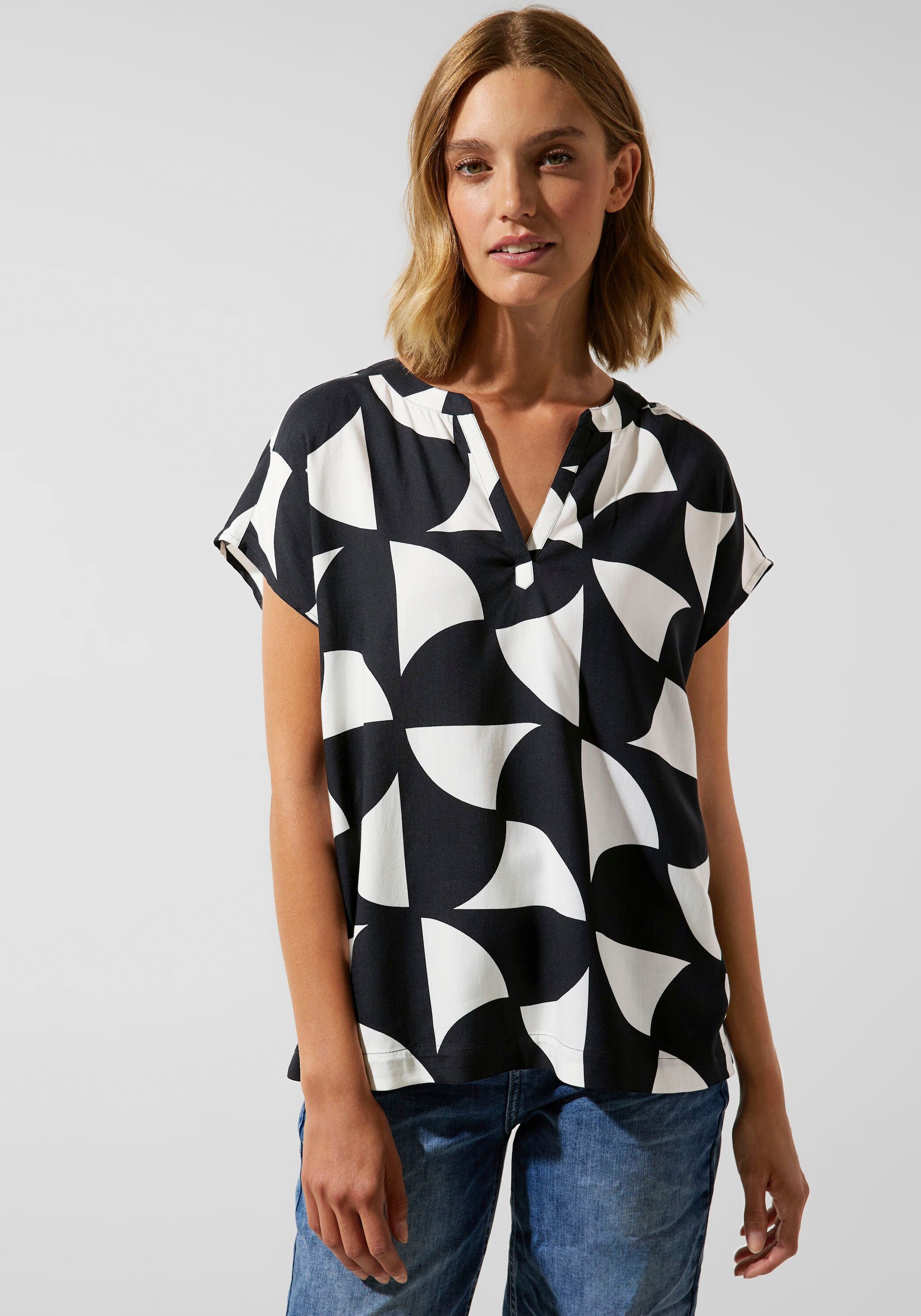 STREET ONE Druckbluse, mit kaufen BAUR | geschlitztem Rundhalsausschnitt online