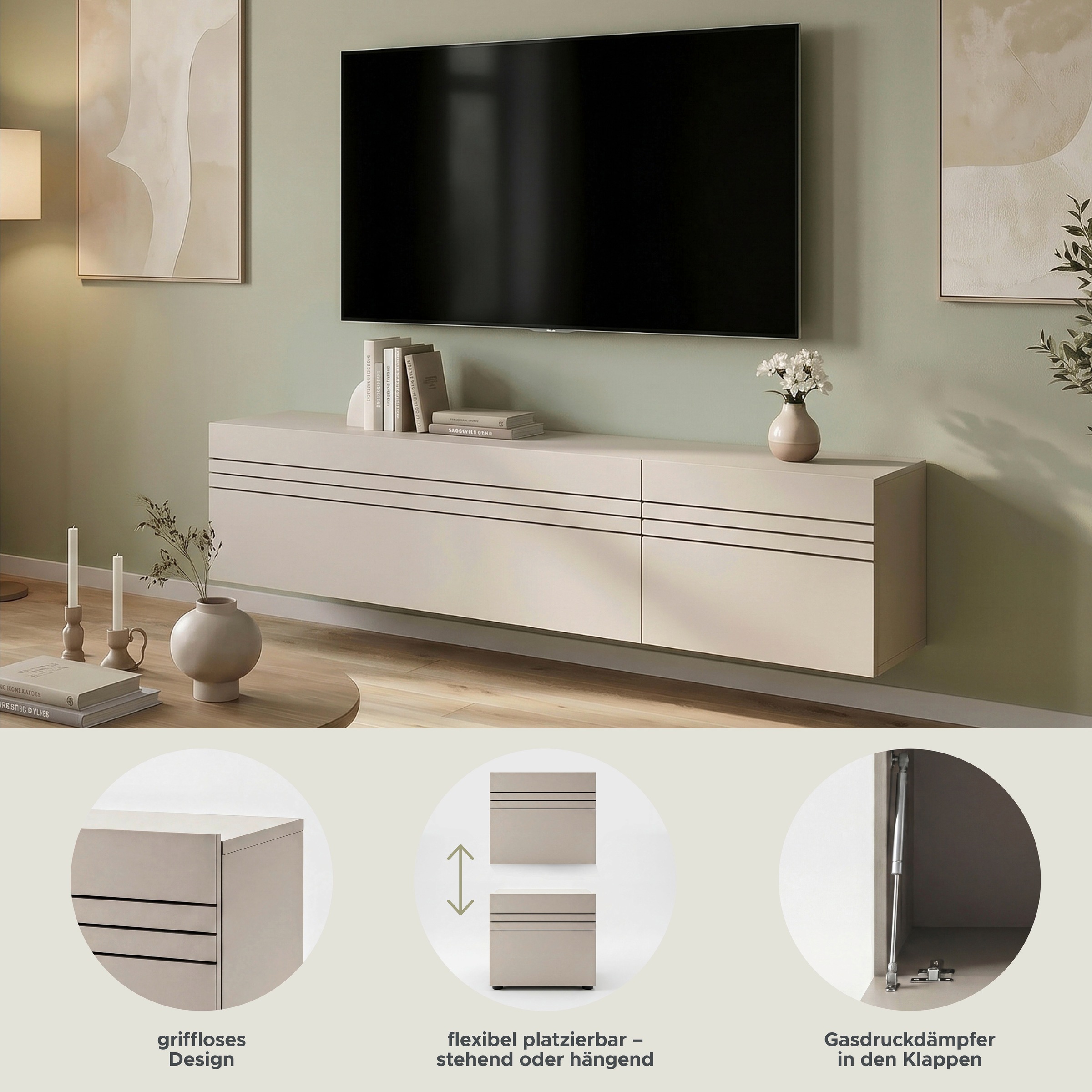 OTTO home Lowboard »SPIAGGIA, 2-teiliges Set, Breite 135cm, stehend & hängend montierbar« TV-Möbel, TV-Schrank, TV-Lowboard, Mediaboard