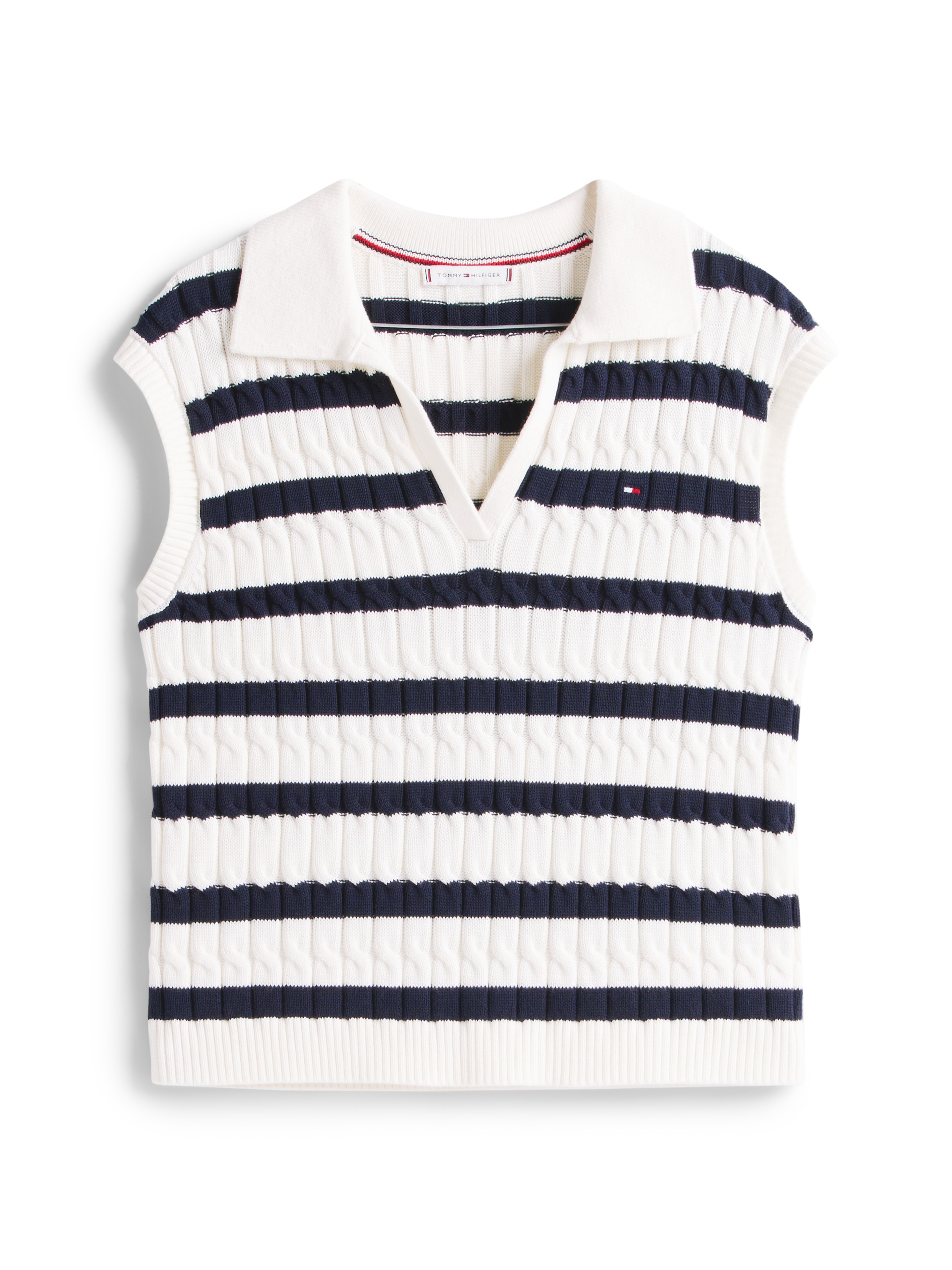 Tommy Hilfiger Strickpullover »CO CABLE MID GG OPEN POLO VEST«, mit Zopfmuster