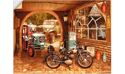 Wandbild »Werkstatt mit Traktor und Motorrad«, Traktoren, (1 St.)