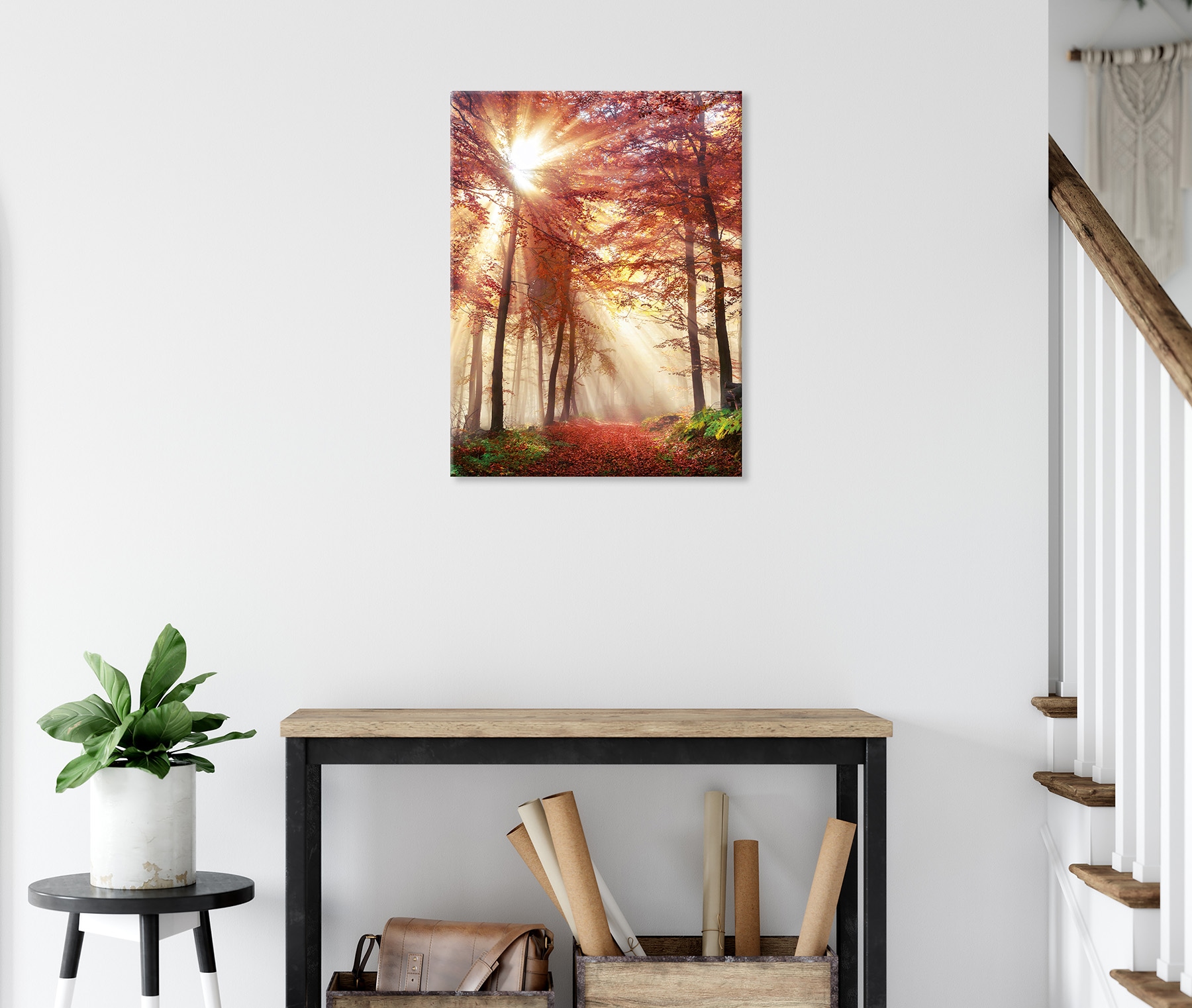 Bönninghoff Leinwandbild »Wandbild HERBSTWALD 46x61 cm – Leinwandbild Keilrahmen Deko modern« Wald 1 Stk. tlg. auf Keilrahmen gespannt