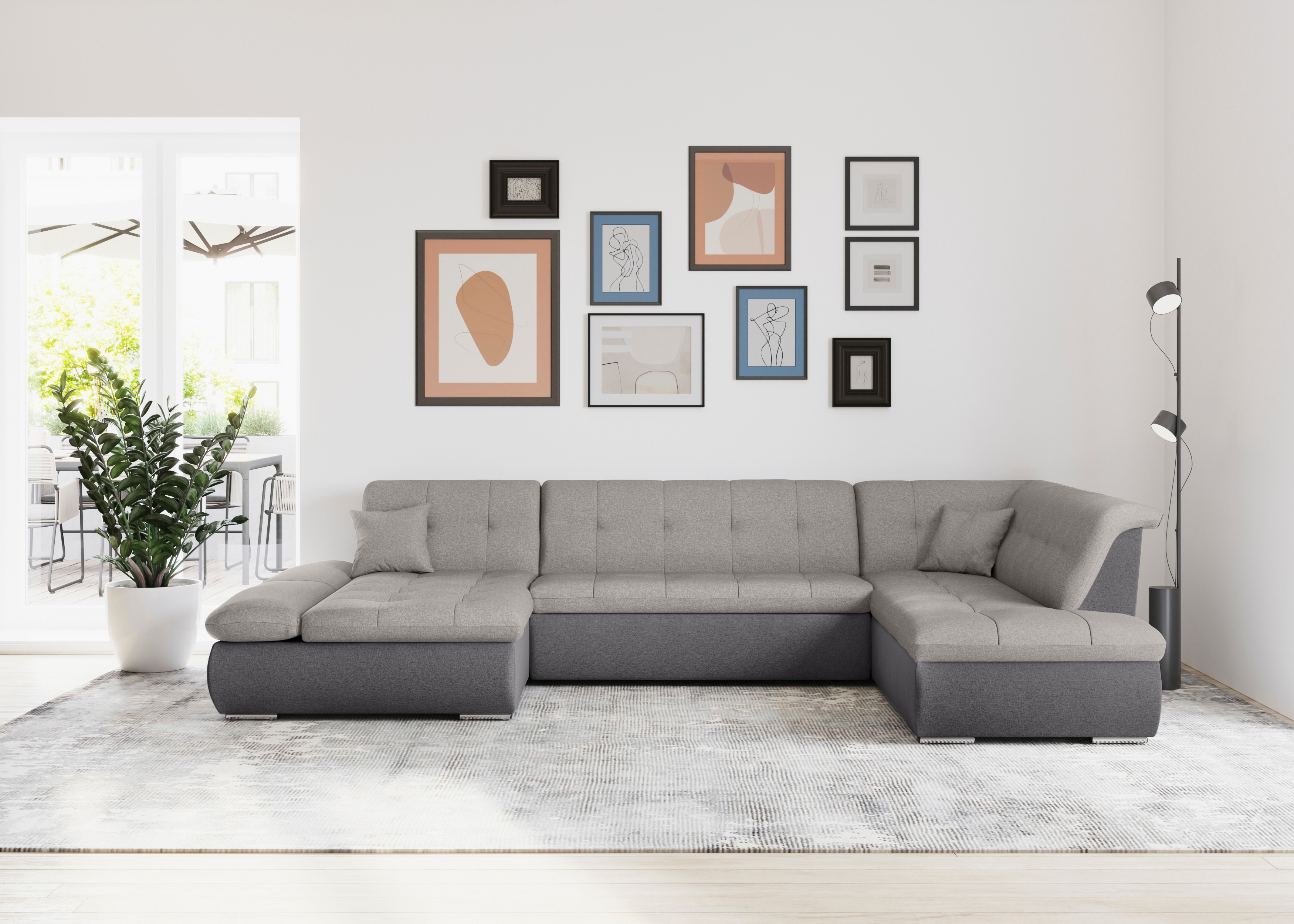DOMO collection Wohnlandschaft "MORIC 353x216x80 cm, mit viel Platz, U-Form, auch in Cord" im XXL-Format, wahlweise mit Bettfunktion und Armlehnenverstellung