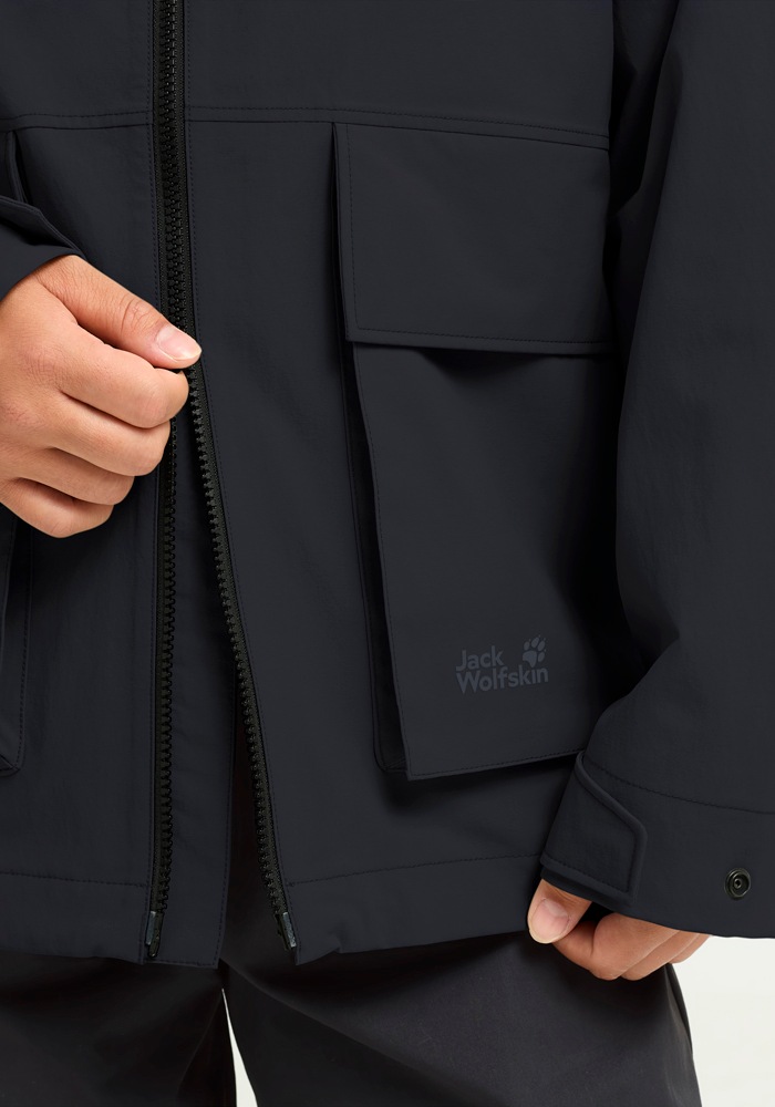 Funktionsjacke JACK WOLFSKIN "NABUR 2L JKT W", Damen, Gr. L (42/44), schwarz navy, Web, Obermaterial: 100% Polyamid. Futter: 100% Polyester, unifarben, Basic Po-bedeckend, mit Druckknöpfen,verstellbar, Jacken Funktionsjacke, wasserdicht, atmungsaktiv, Übe 2