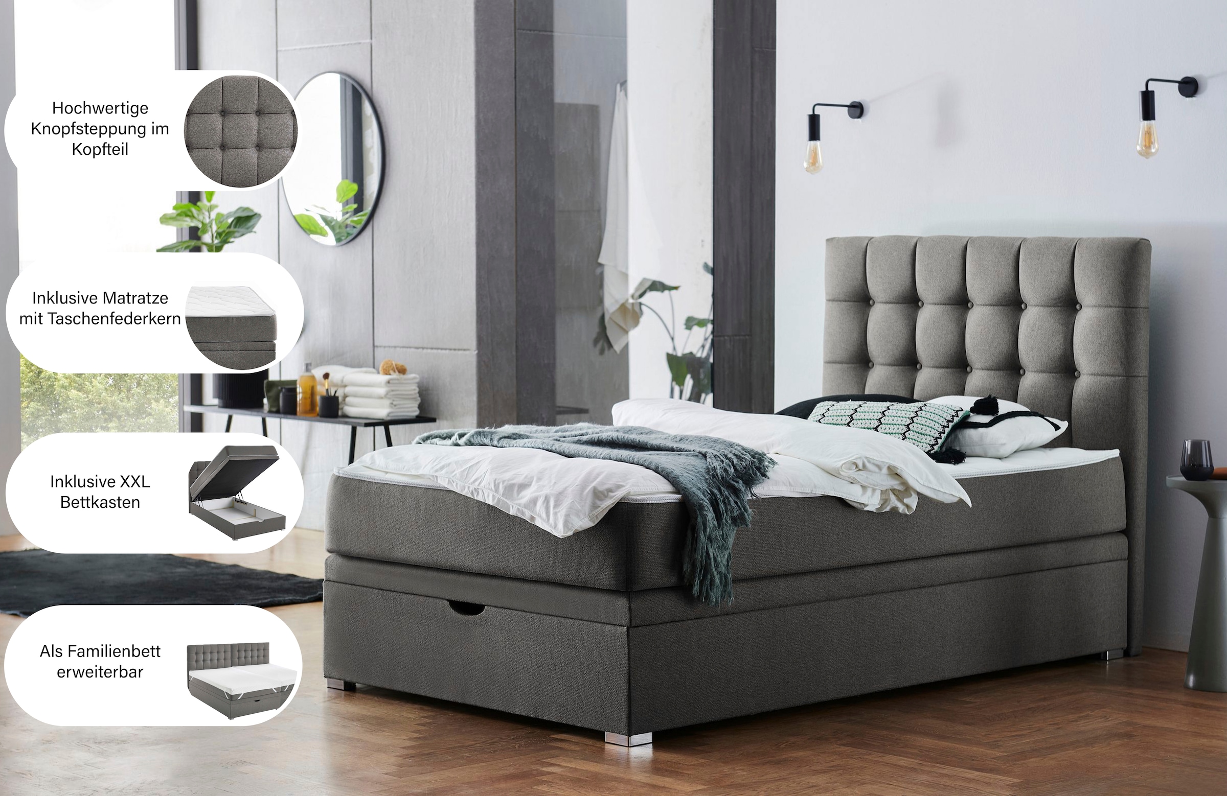 ATLANTIC home collection Boxbett »Riona, erweiterbar zu Doppel- und Familienbett« wahlweise mit 120x200cm Taschen-Federkernmatratze oder ohne Matratze