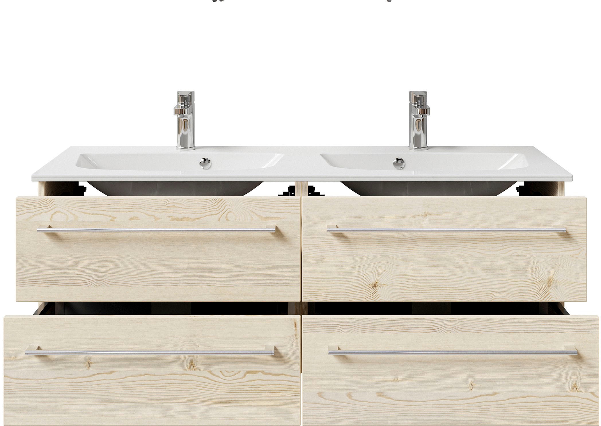 Saphir Badmöbel-Set »Serie 6025 2-teilig Mineralmarmor-Waschtisch mit LED-Spiegelschrank«, (2 St.), Waschplatz 132cm breit, 4 Schubladen, 2 Spiegel-Türen, inkl Türdämpfer