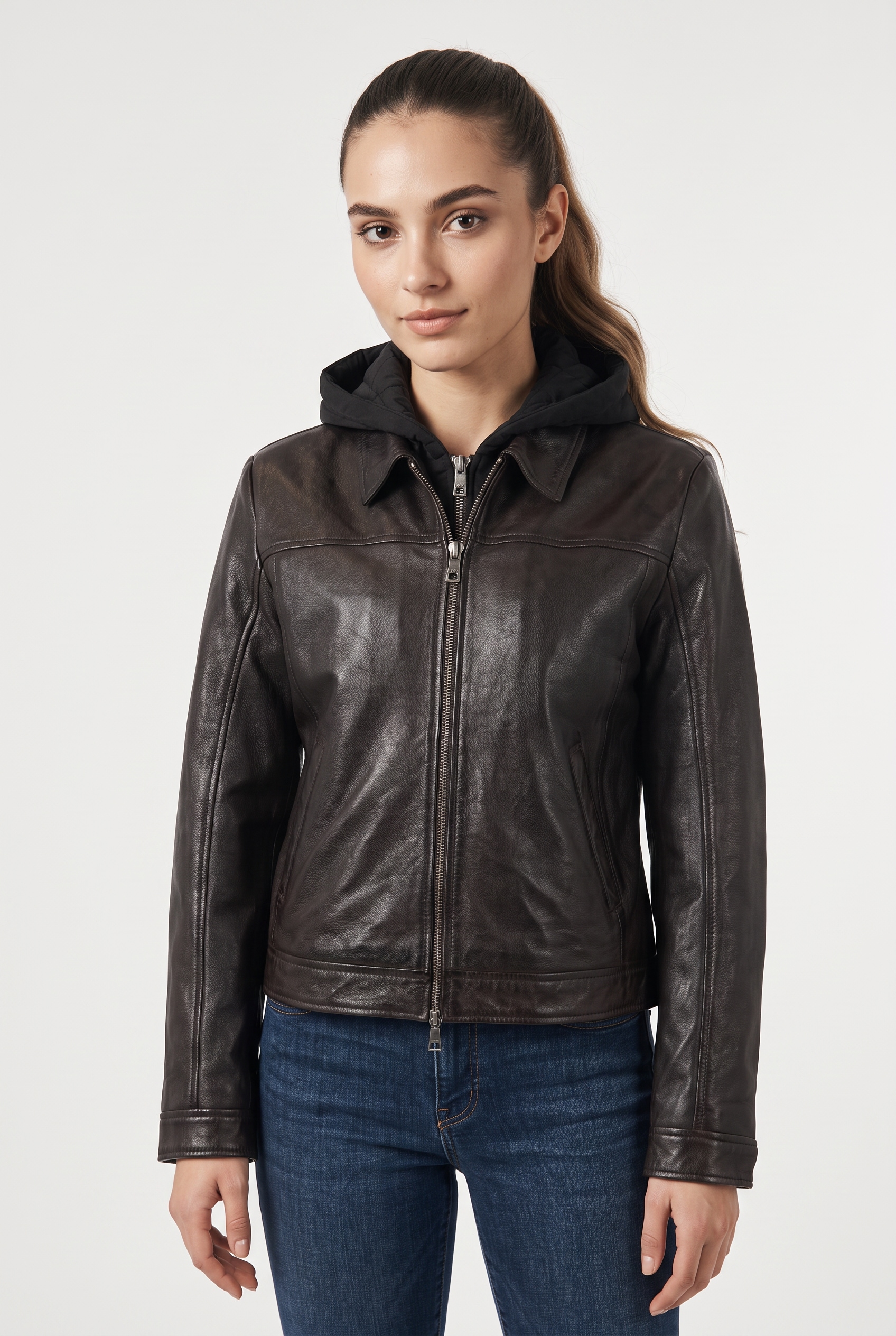 Mauritius Lederjacke "MWAvih" mit Kapuze mit abnehmbarer Nylon-Kapuze