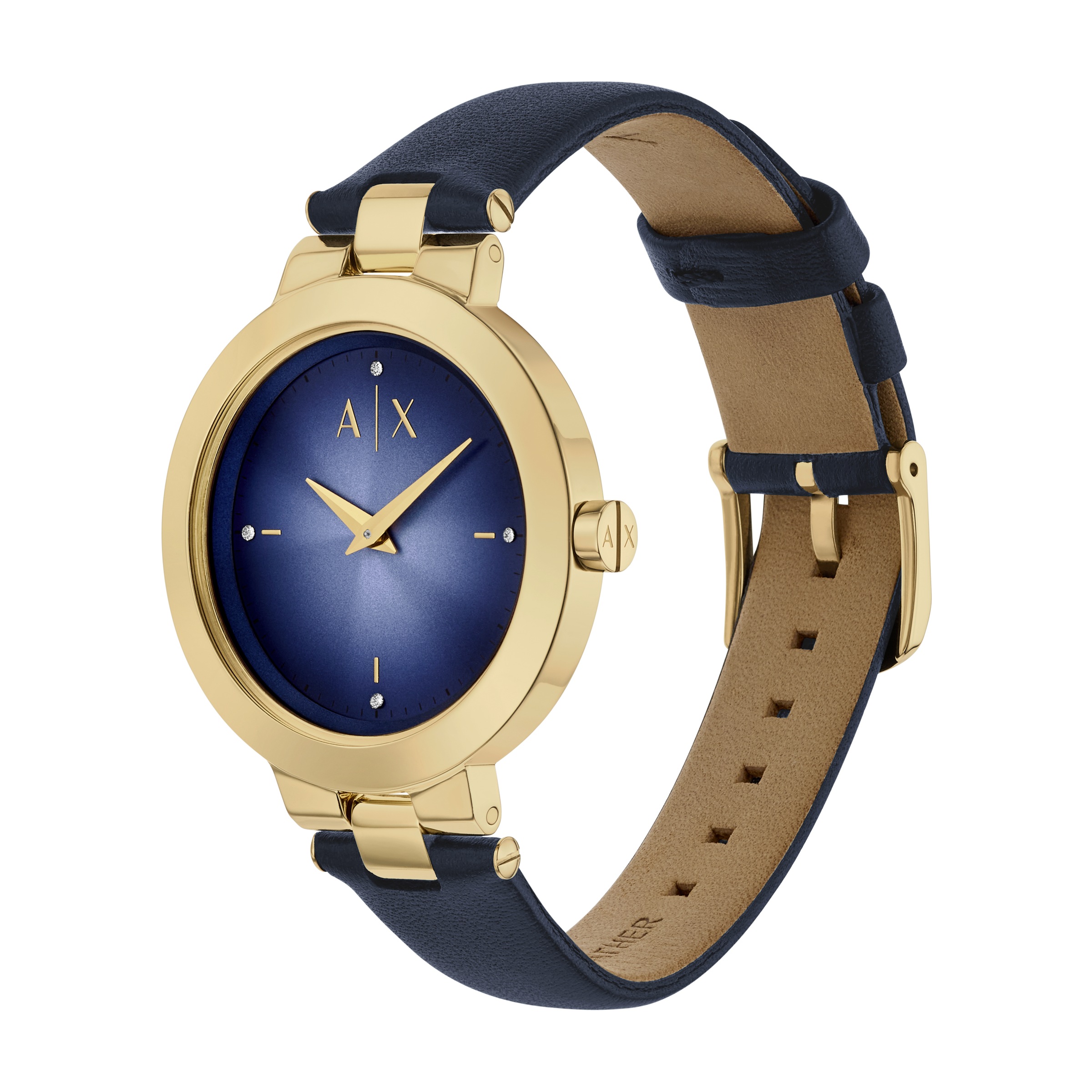 ARMANI EXCHANGE Quarzuhr Armbanduhr, Damenuhr, Lederarmband, analog, Glassteine