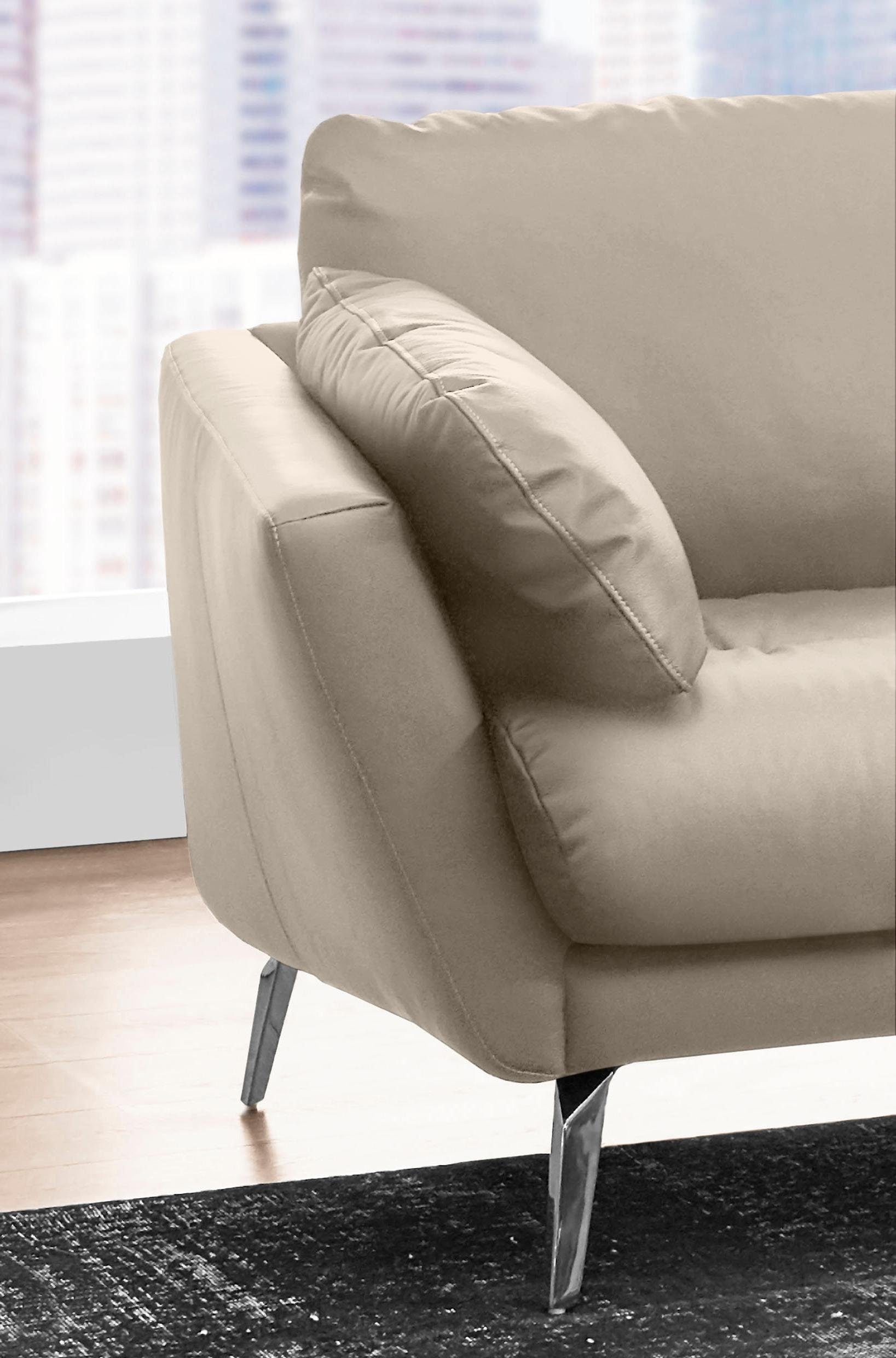W.SCHILLIG Ecksofa »softy, Designsofa, zeitlos und elegant, hoher Sitzkomfort, L-Form«, mit dekorativer Heftung im Sitz, Füße Chrom glänzend