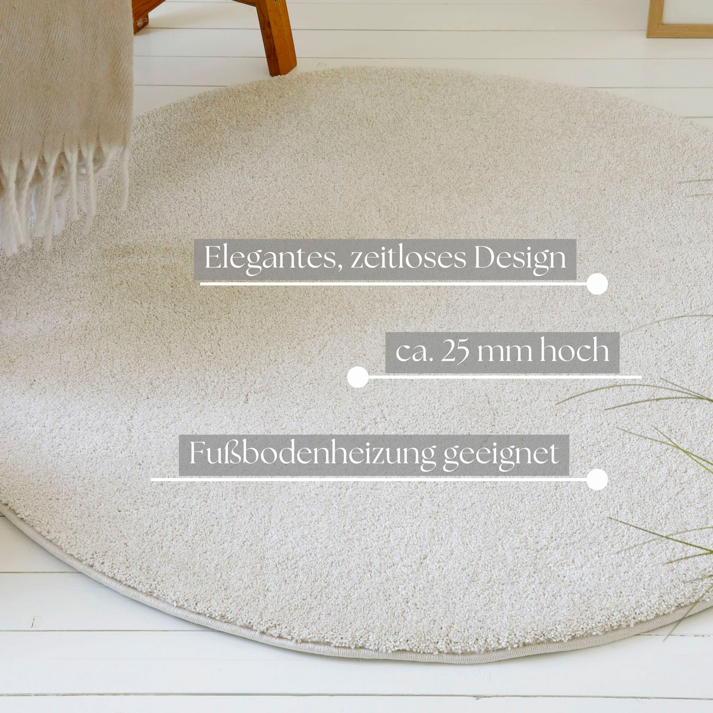my home Hochflor-Teppich »Yvaine«, rund, 25 mm Höhe, Langflor, Shaggy, dichter weicher Hochflor, meliert, Wohnzimmer