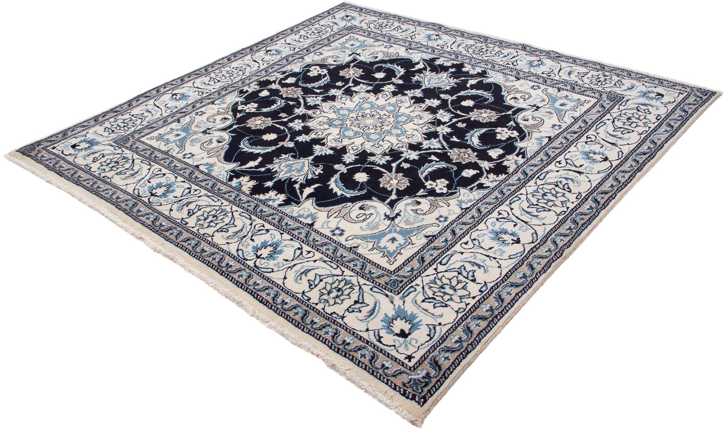 morgenland Orientteppich "Perser - Nain quadratisch - 194 x 192 cm - dunkelblau", quadratisch, 10 mm Höhe, Wohnzimmer, H