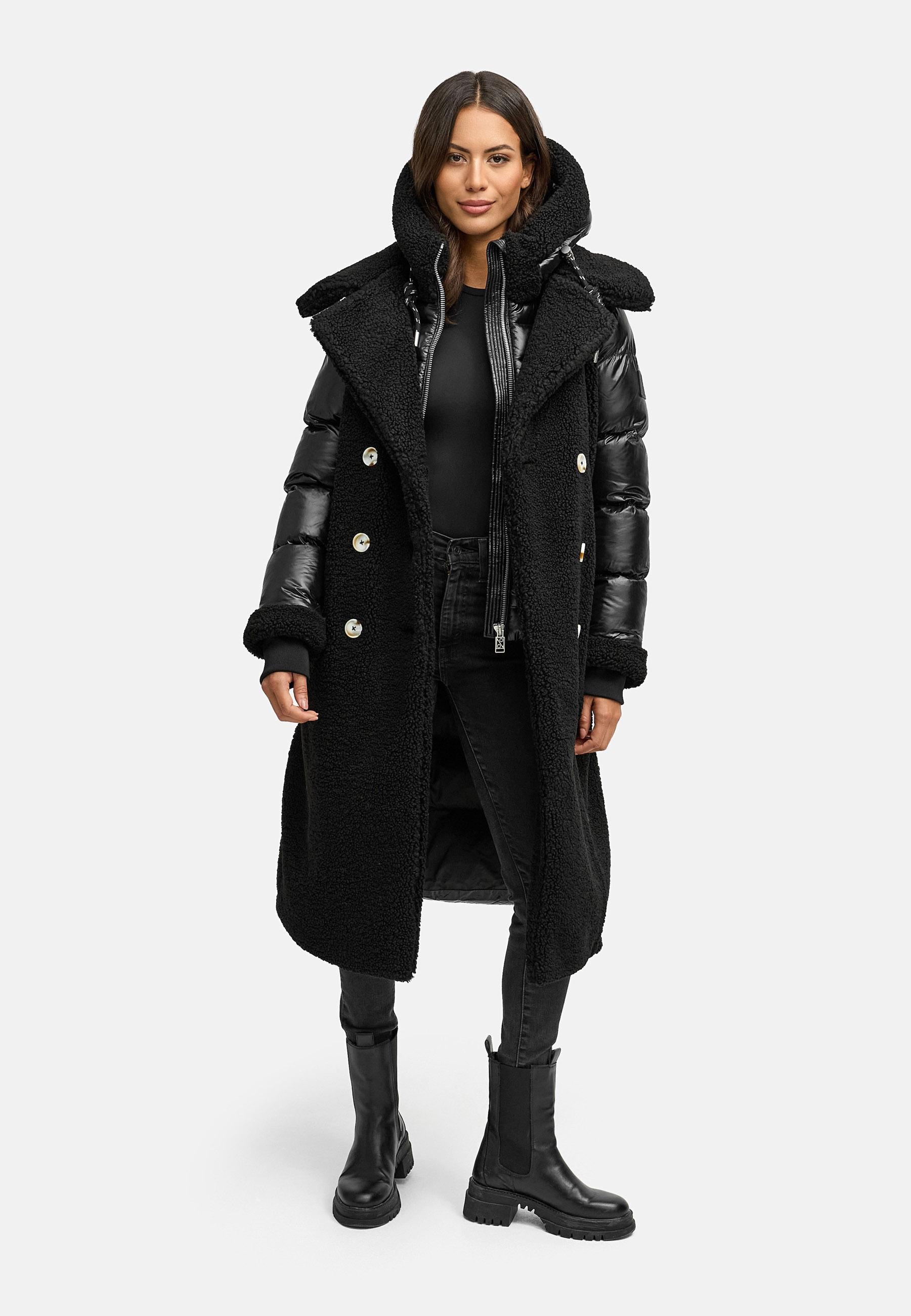 Navahoo Wintermantel »Kuscheltraum 14«, Modischer Damen Plüschmantel aus angesagtem Materialmix