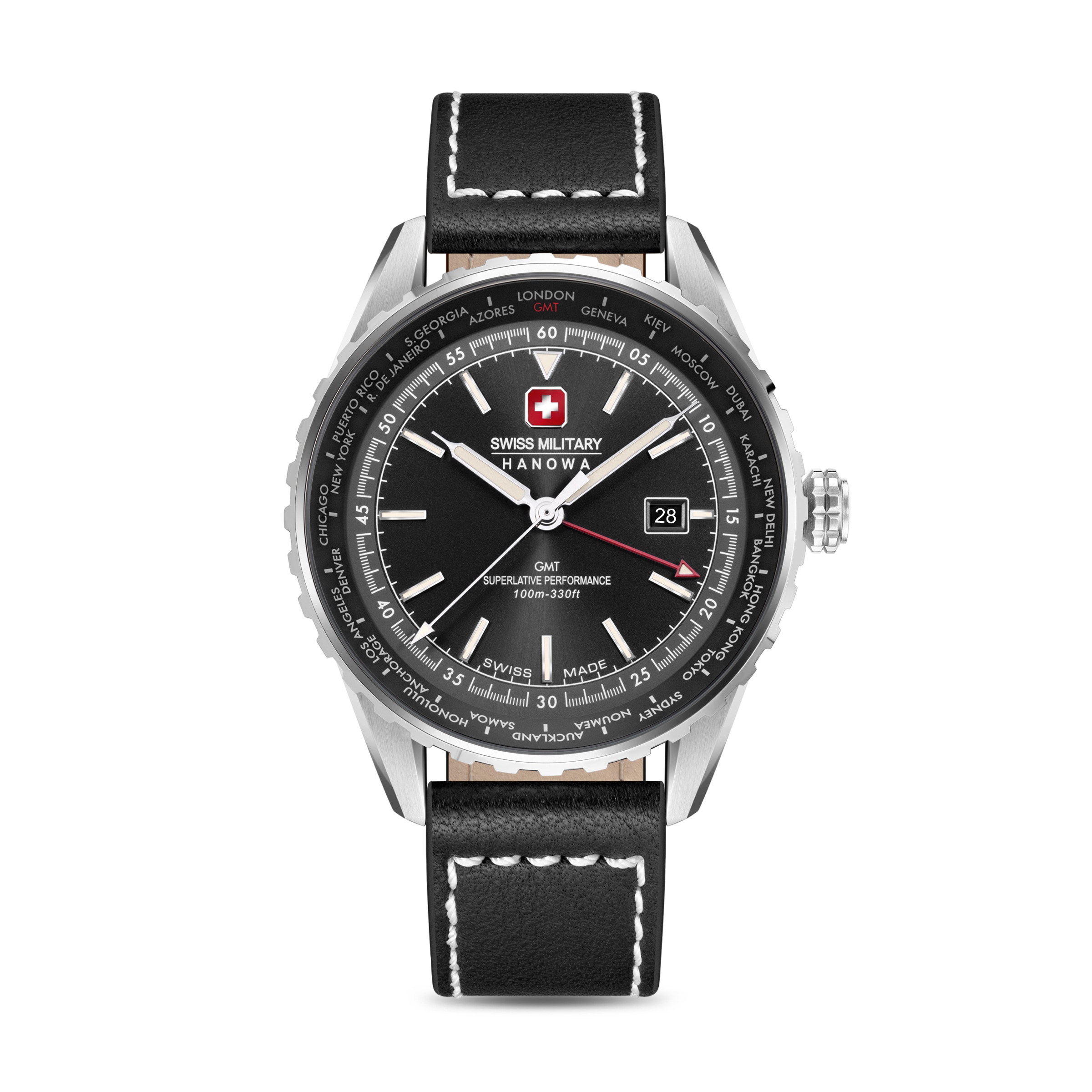 Swiss Military Hanowa Quarzuhr »Afterburn GMT« Armbanduhr, Herrenuhr, Swiss Made, Lederarmband, analog, Tag