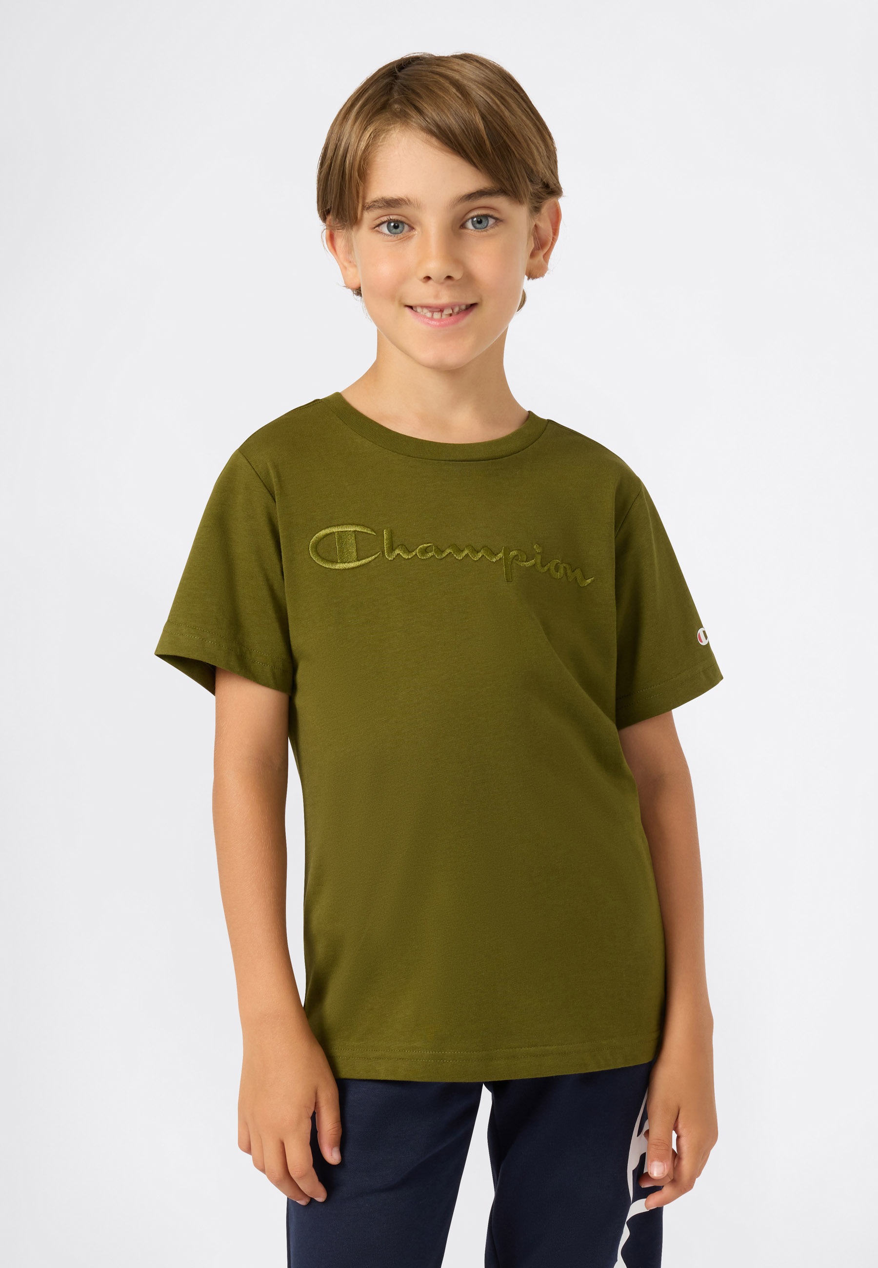 Champion T-Shirt "ICONS TONAL Crewneck T-Shirt with Large Logo" mit großem Logo, Kurzarm, aus Baumwolle