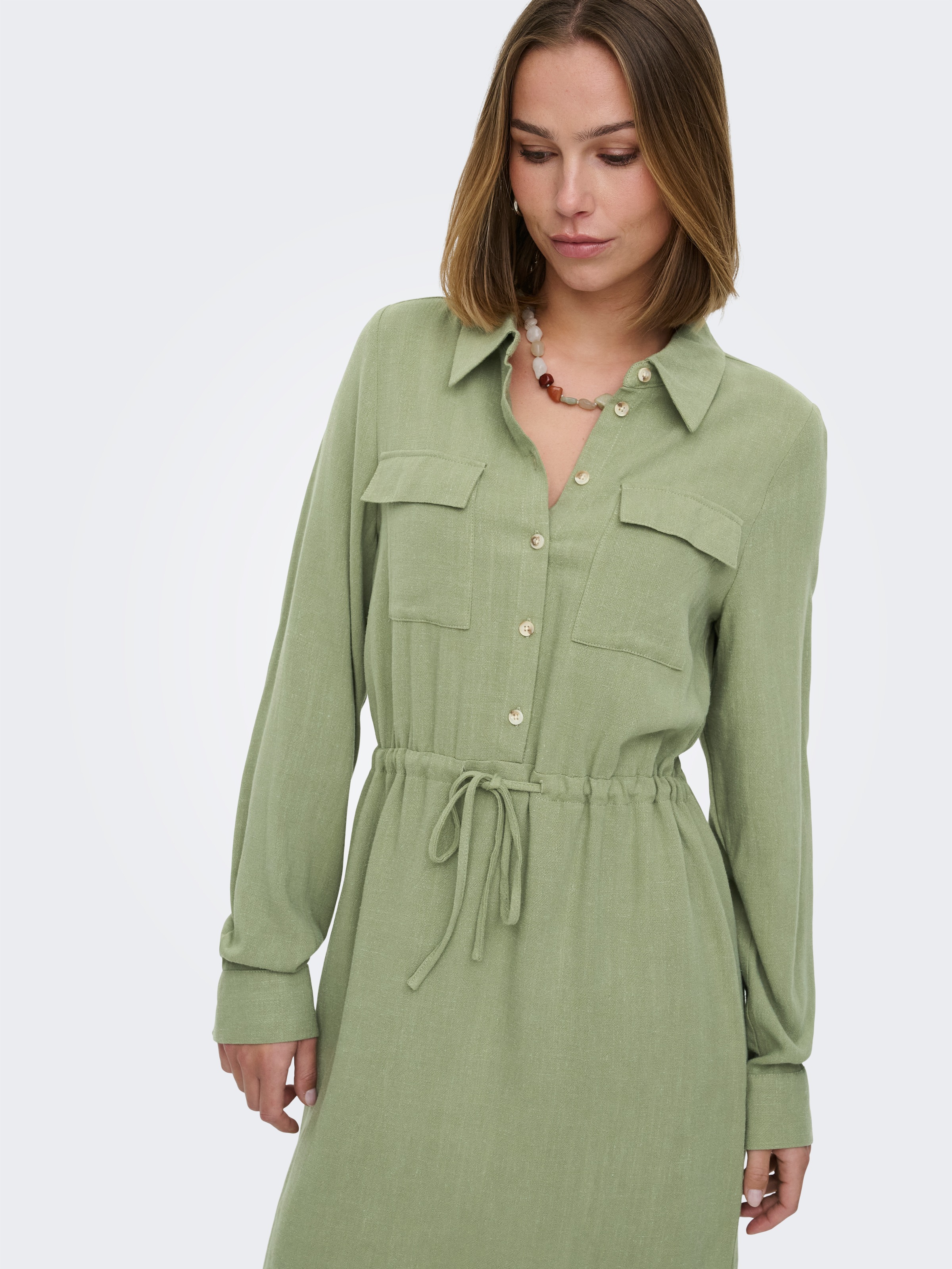 ONLY Blusenkleid »ONLSIESTA L/S LINEN BL SHIRT DRESS PNT« Viskosemischung, regular fit, mit Leinen