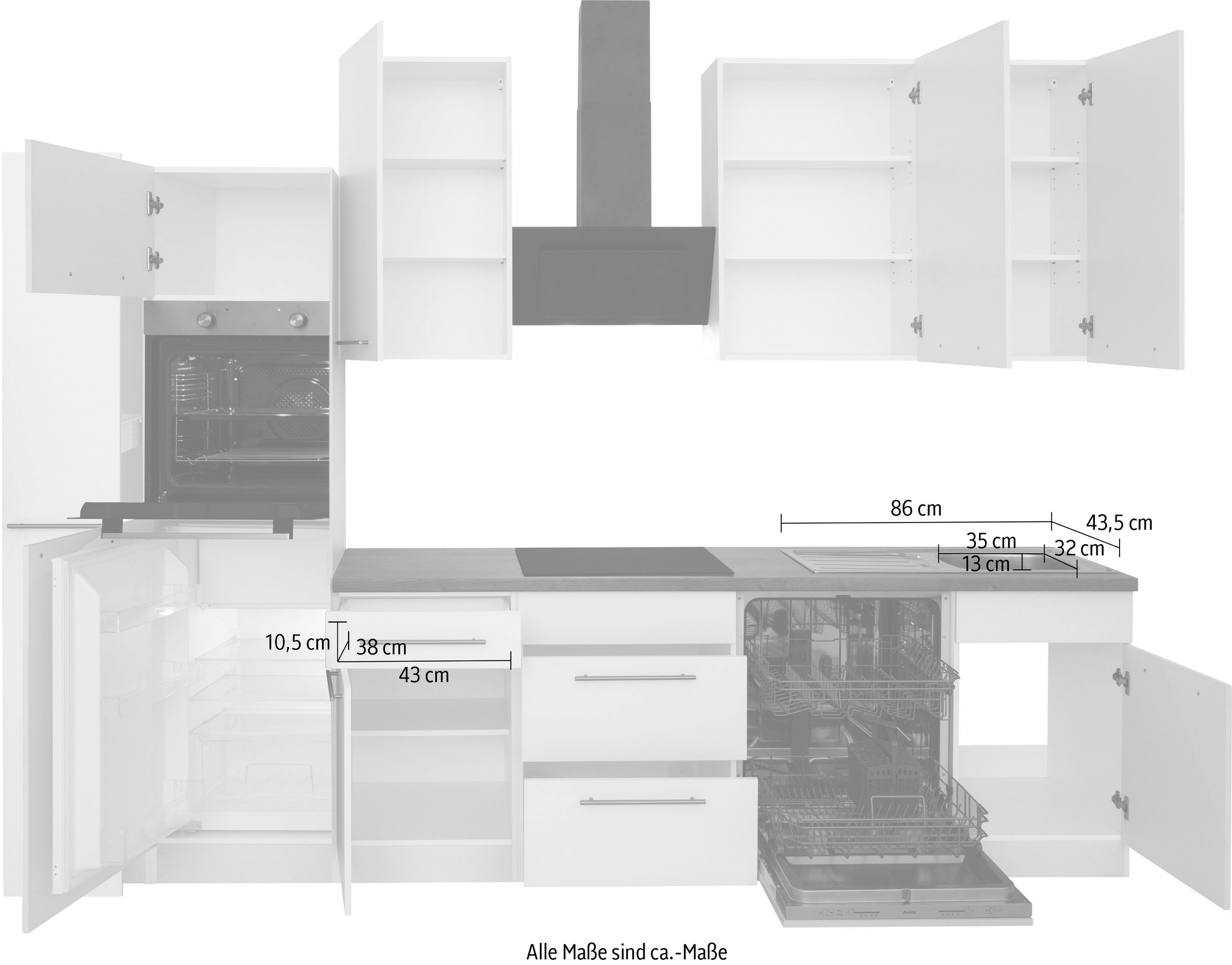 wiho Küchen Küchenzeile »Unna« ohne E-Geräte, Breite 310 cm