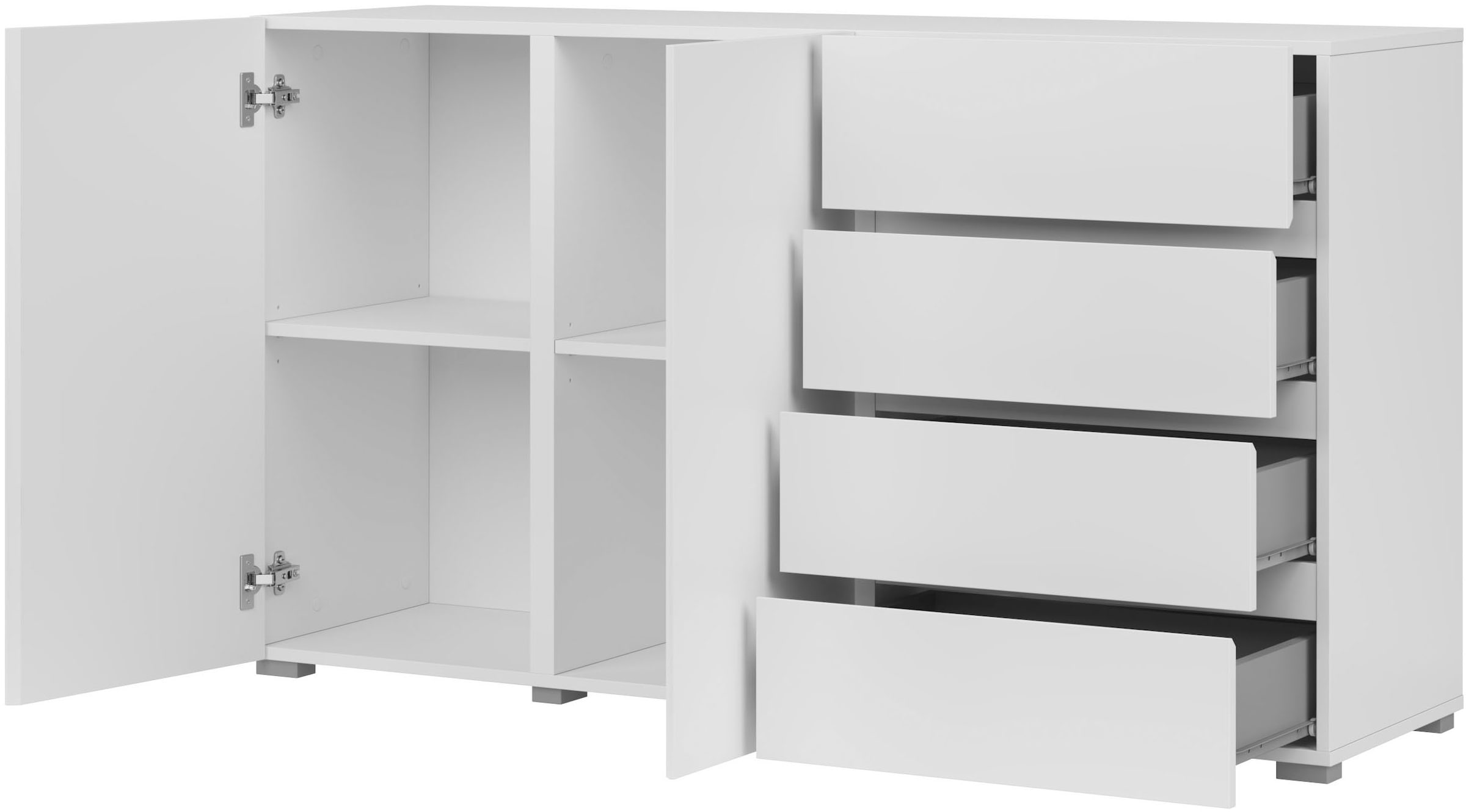 INOSIGN Sideboard »Asymetric, Breite 138 cm, grifflose Kommode 2 Türen/4 Schubkästen«, Schubladenschrank mit viel Stauraum, Einlegeböden verstellbar