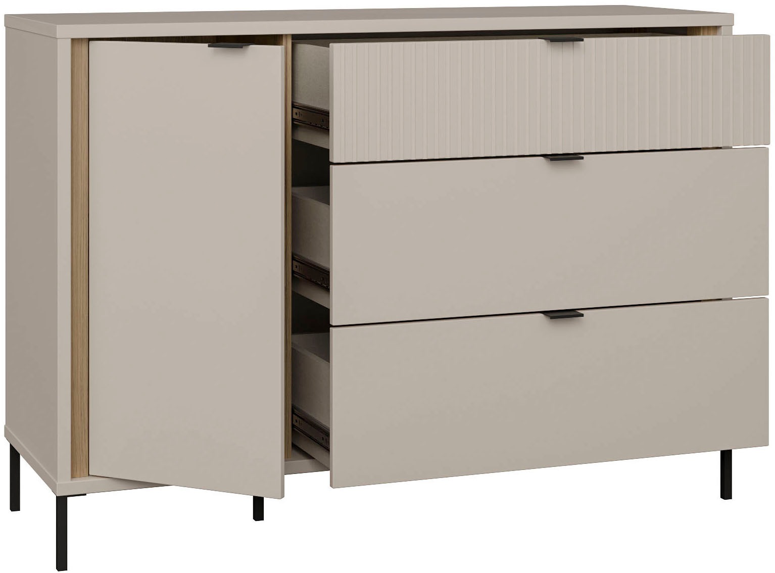 FORTE Sideboard »Forte Seravel Kommode 124 cm, Kashmir Beige/Mauvella Eiche« B/H/T 124,1/87,2/41,5 viel Stauraum, Lamellenoptik
