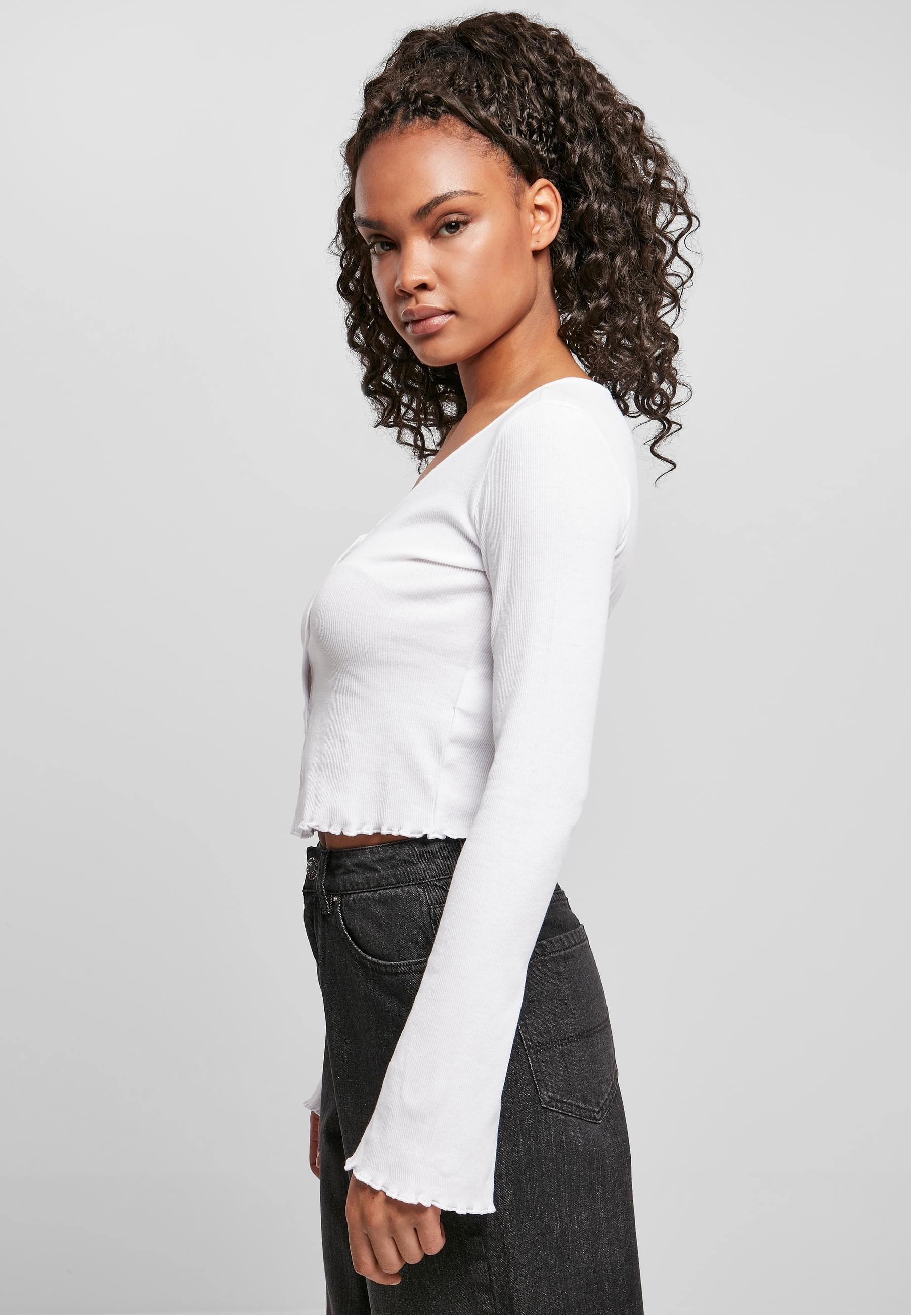URBAN CLASSICS Langarmshirt »Urban Classics Damen Ladies Cropped Rib Cardigan«, (1 tlg.)