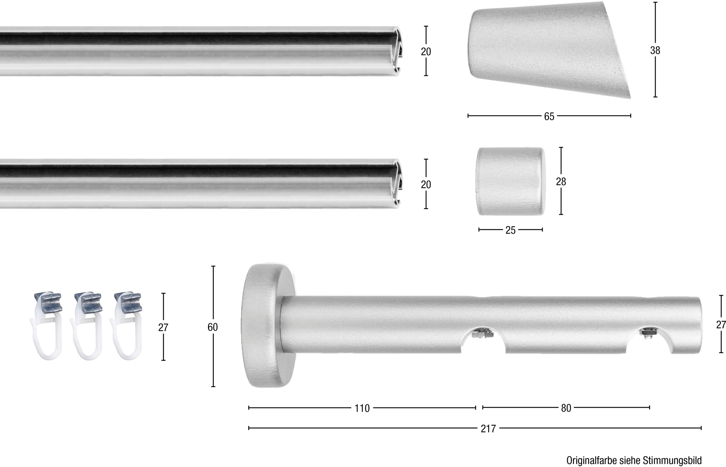Thumbnail - GARESA Gardinenstange "MOLIS" Ø 20 mm 2 läufig-läufig Wunschmaßlänge Vorhanggarnitur, einfache Montage, verlängerbar, Wa...