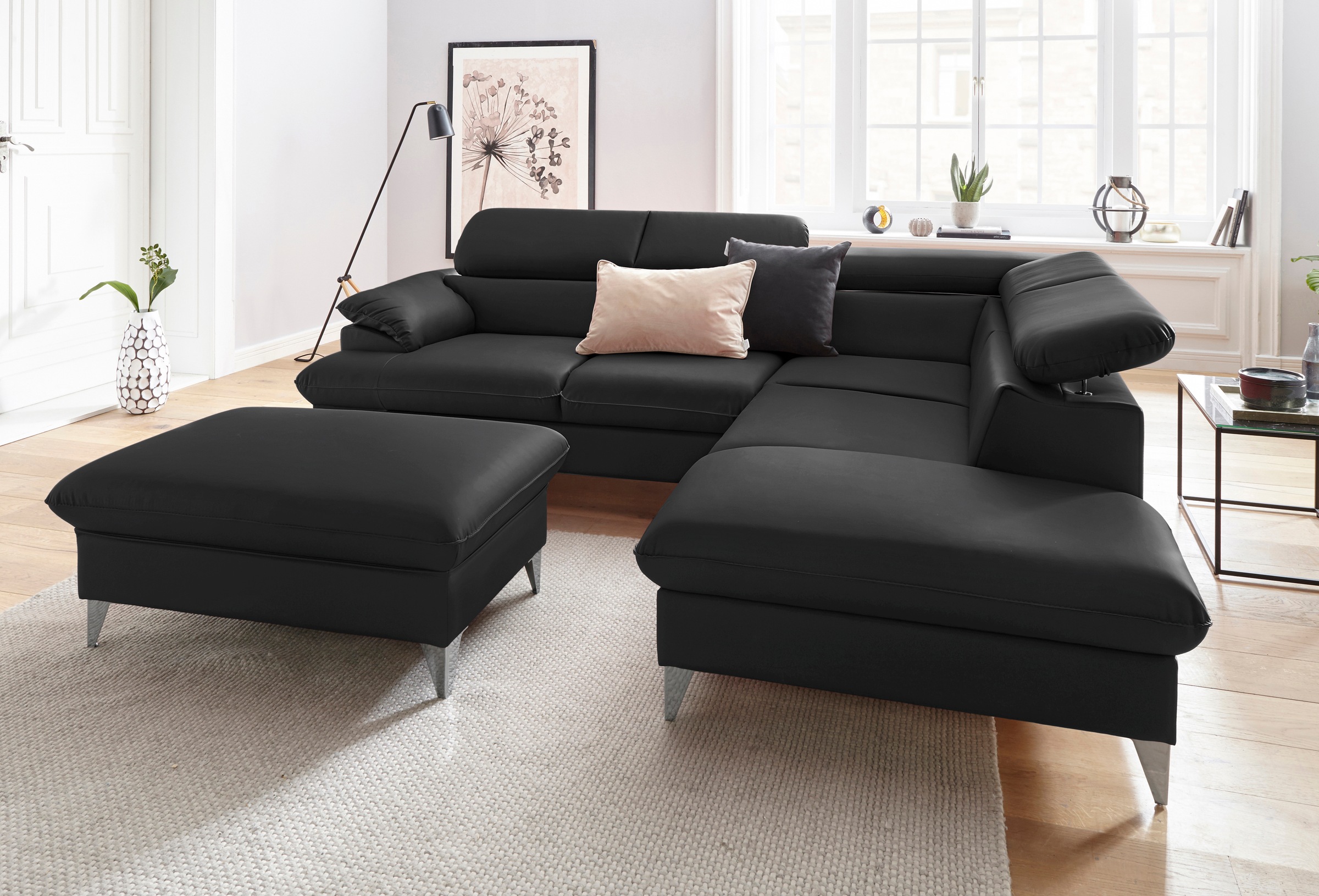 COTTA Polstergarnitur »Caluso L-Form«, (2 tlg.), Set bestehend aus: Ecksofa mit Kopfteilverstellung & Hocker