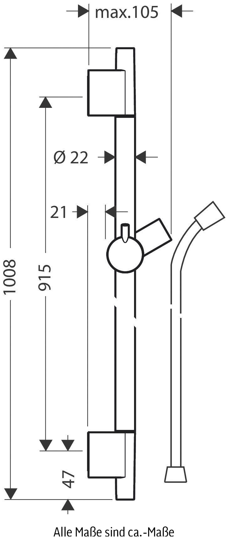 hansgrohe Brausehalter »Puro«, (Brausestange, Brauseschlauch, Handbrausehalterung), 90cm, mit Isiflex Duschschlauch 160cm