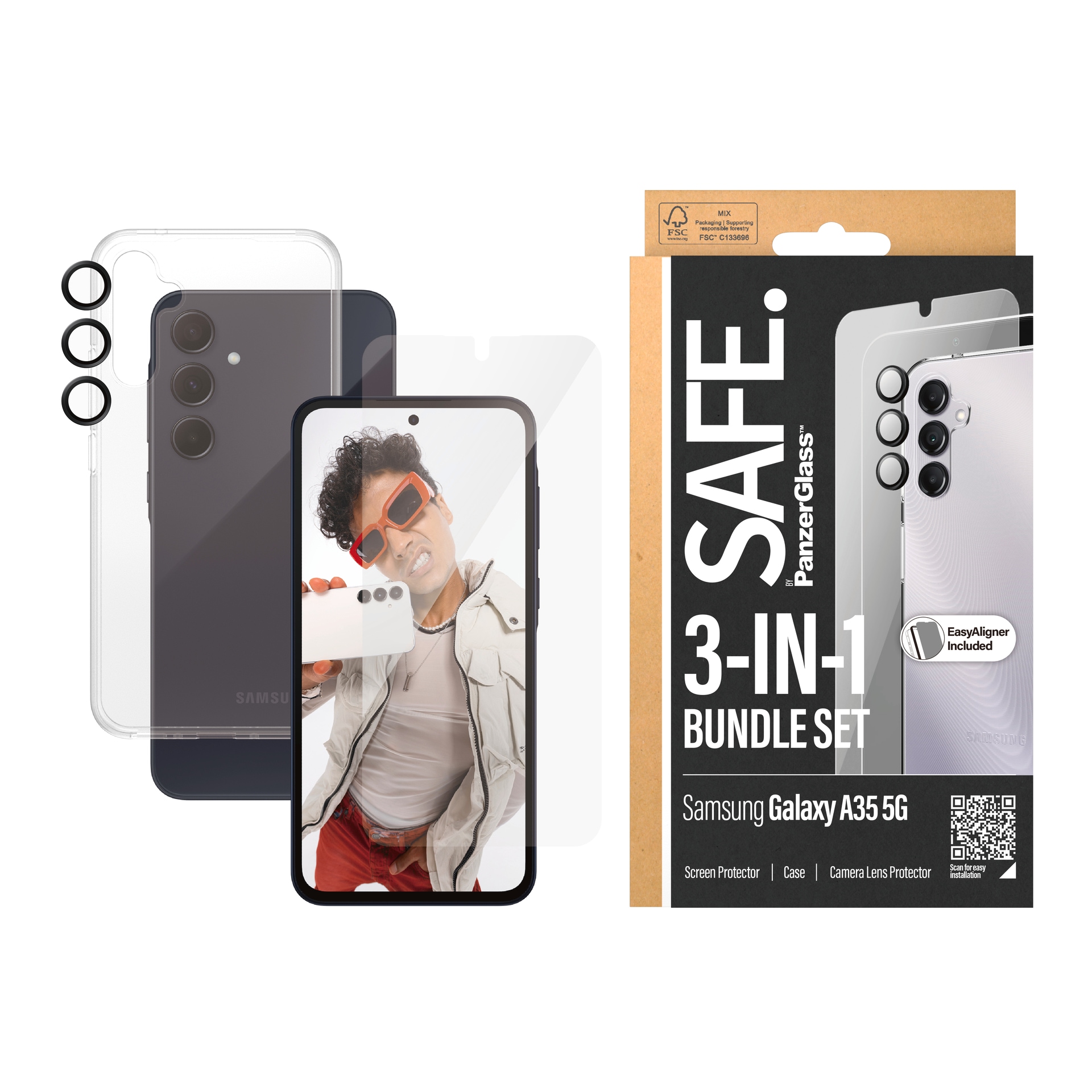 Displayschutzglas »3-in-1 Bundle Set Screen Protector, Case und Camera Lens...