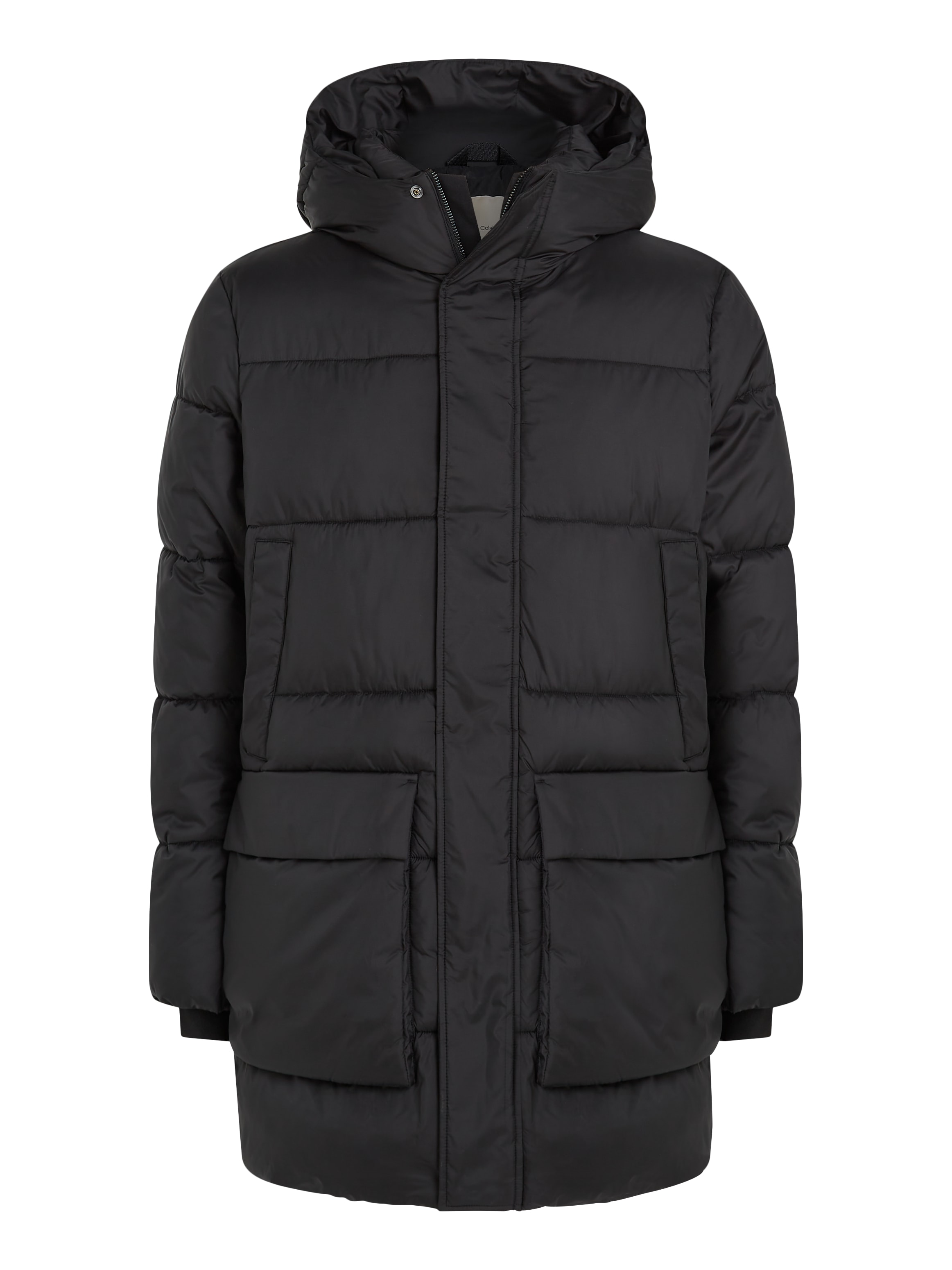 Calvin Klein Kurzmantel "LONG HOODED QUILT PUFFER MW", mit Logopatch