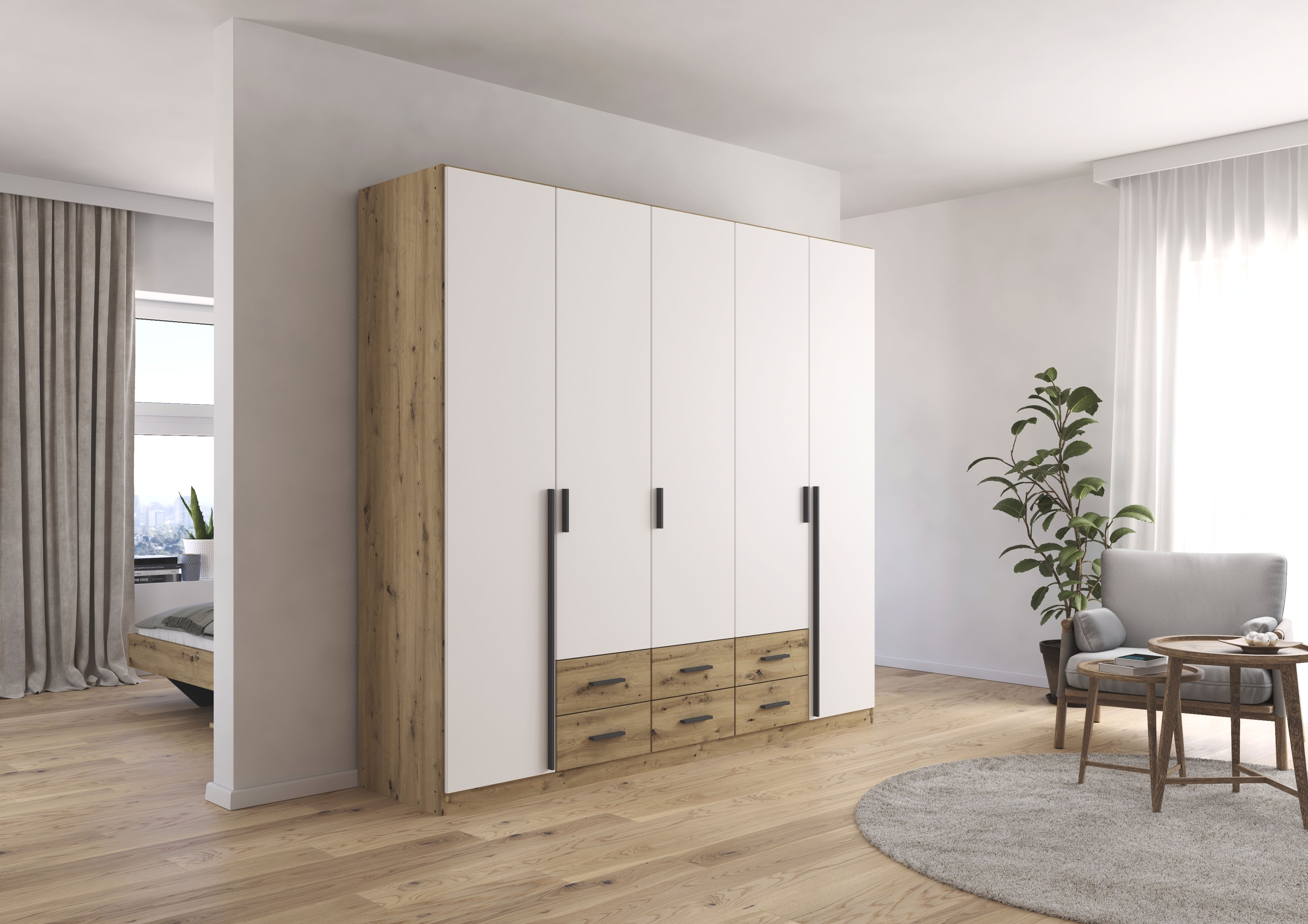 rauch Drehtürenschrank "Kleiderschrank Garderobe GAMMA Breiten 226 cm" in 3 Ausstattungen BASIC/CLASSIC/PREMIUM (inkl. SOFT-CLOSE-Funktion), mit Schubladen, verschiedene Griff-Varianten TOPSELLER MADE IN GERMANY
