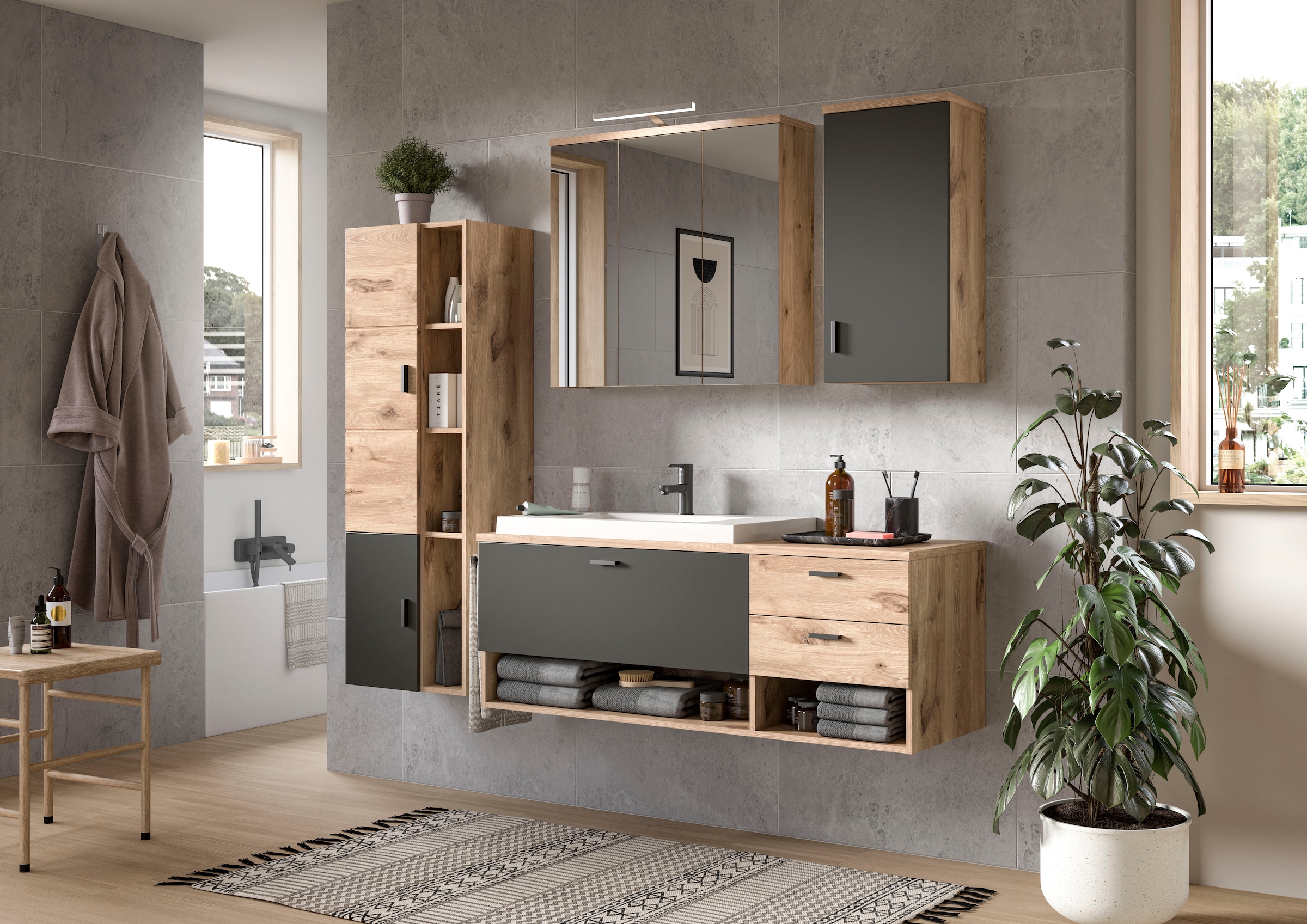 welltime Badezimmerspiegelschrank »Dolo, Breite 80 cm, 3 Spiegeltüren, 9 Fächer, 6 Einlegeböden«, (1 St.), Badmöbel, Badschrank, Schrank, Wandschrank, Bad, Badezimmer