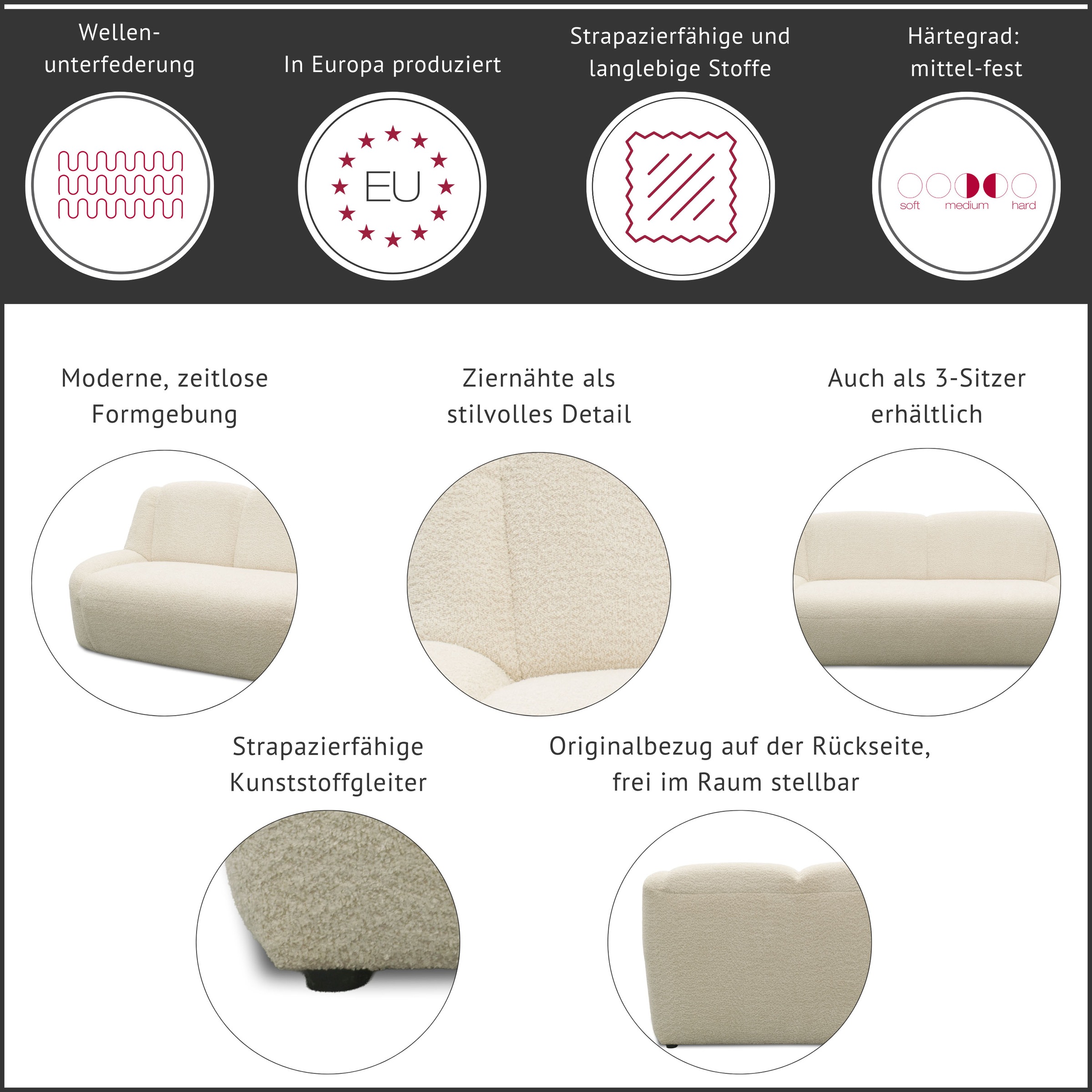 DOMO collection Polstergarnitur »Ryos, 2-Sitzer und 2,5-Sitzer, organische Form« Set, 2 tlg. skulpturale Opik, cozy chic