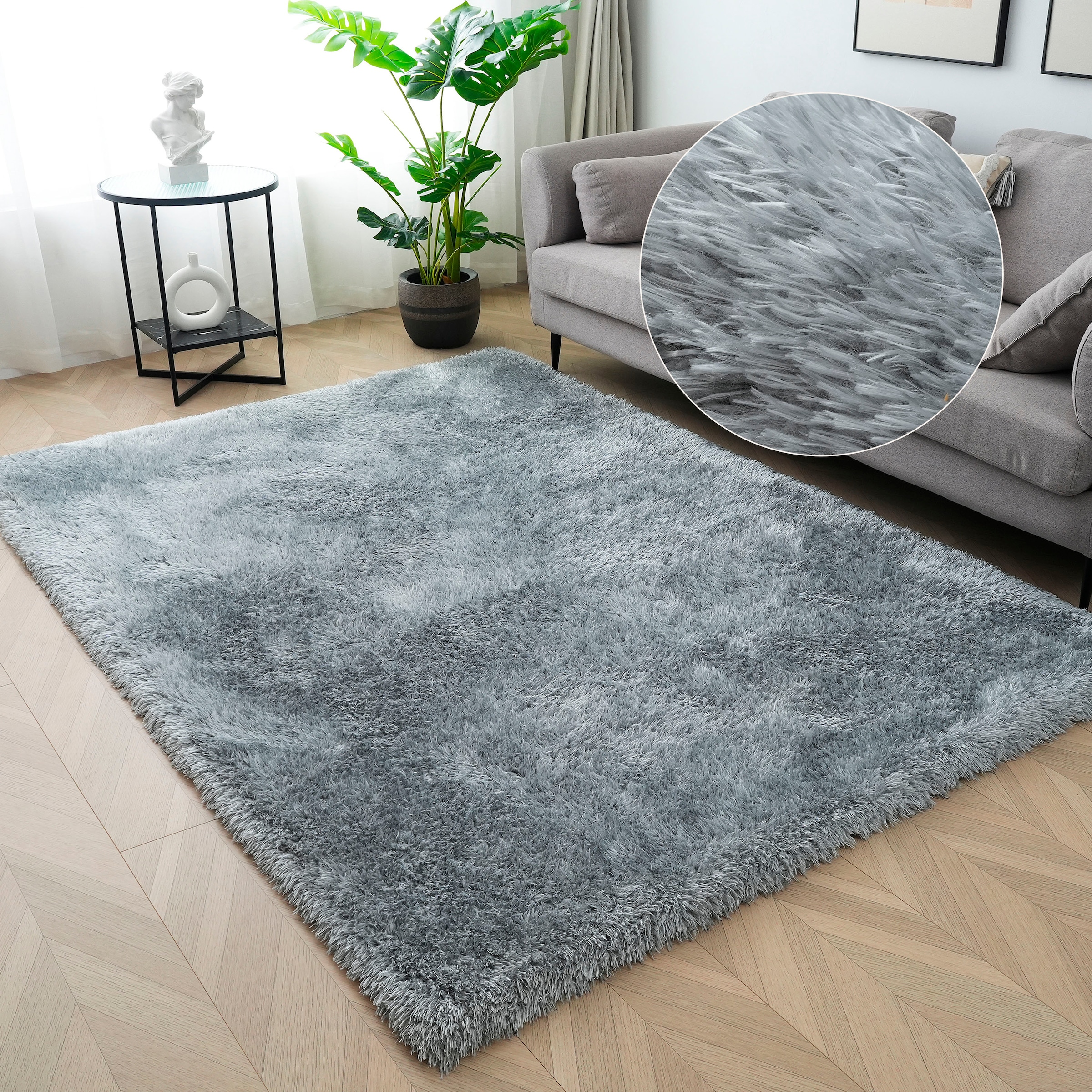 Hochflor-Teppich OTTO HOME "Micro Shaggy, aus weicher Mikrofaser" Gr. 33, grau, B:115cm H:53mm L:160cm, Kunstfaser, Teppiche, weich, flauschig, Uni-Farben, Wohnzimmer, Schlafzimmer, Kinderzimmer