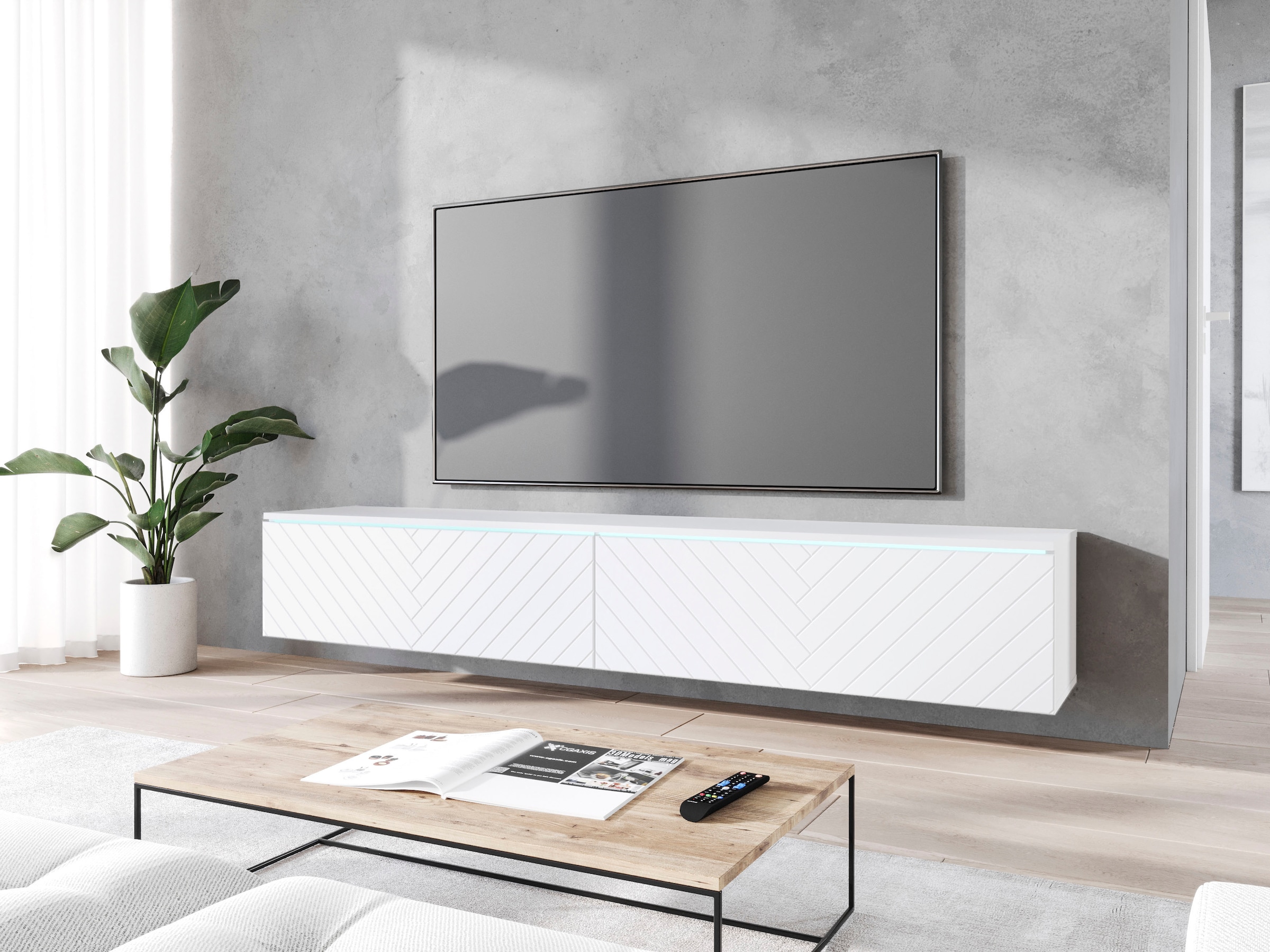 INOSIGN Lowboard »Vera, wahlweise mit oder ohne Beleuchtung«, gefräste MDF Front mit 3D Effekt, stehend und hängend montierbar
