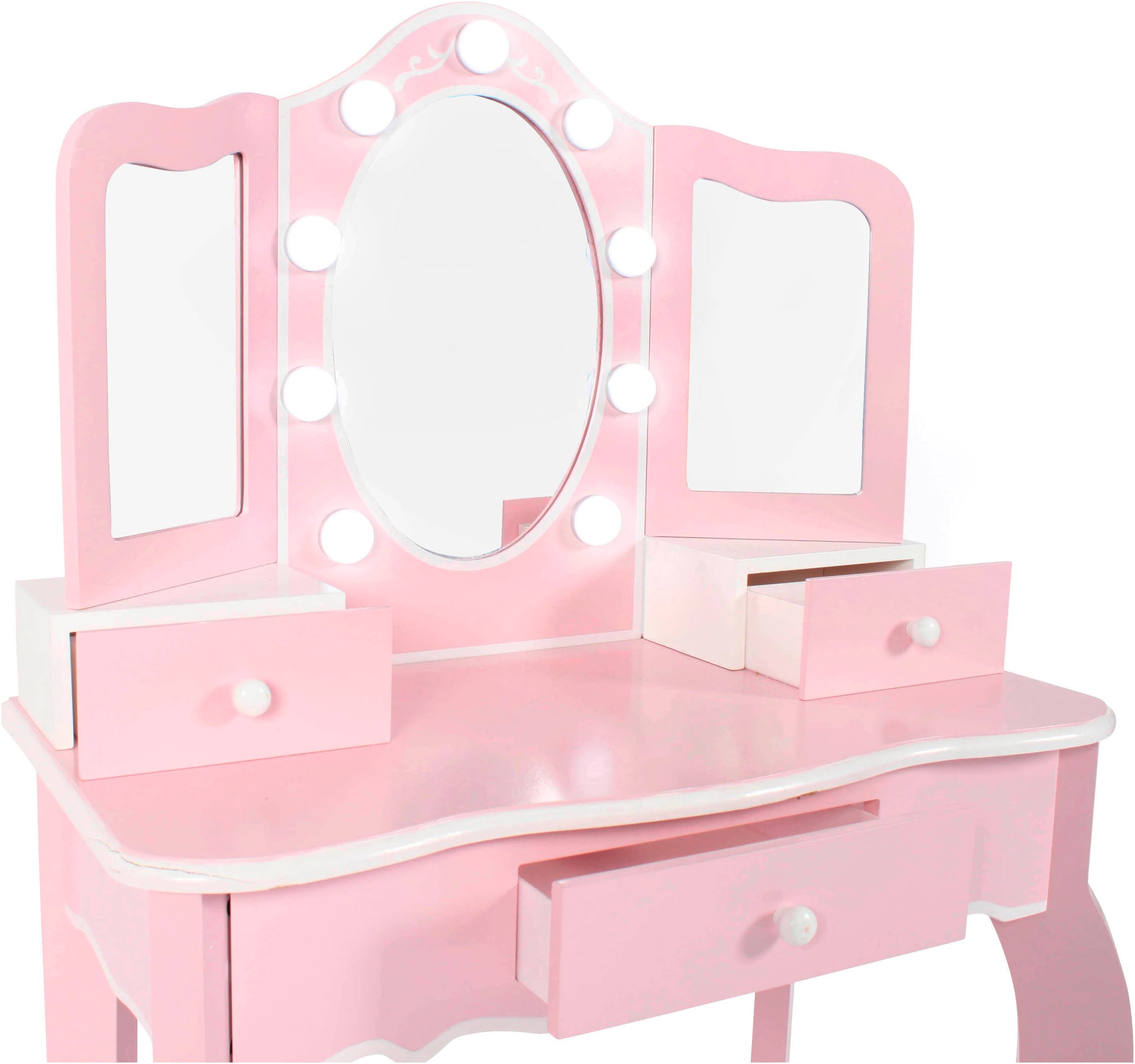 CHIC2000 Schminktisch »pastellrosa«, mit großen LED-Lichter rund um den Spiegel und Hocker