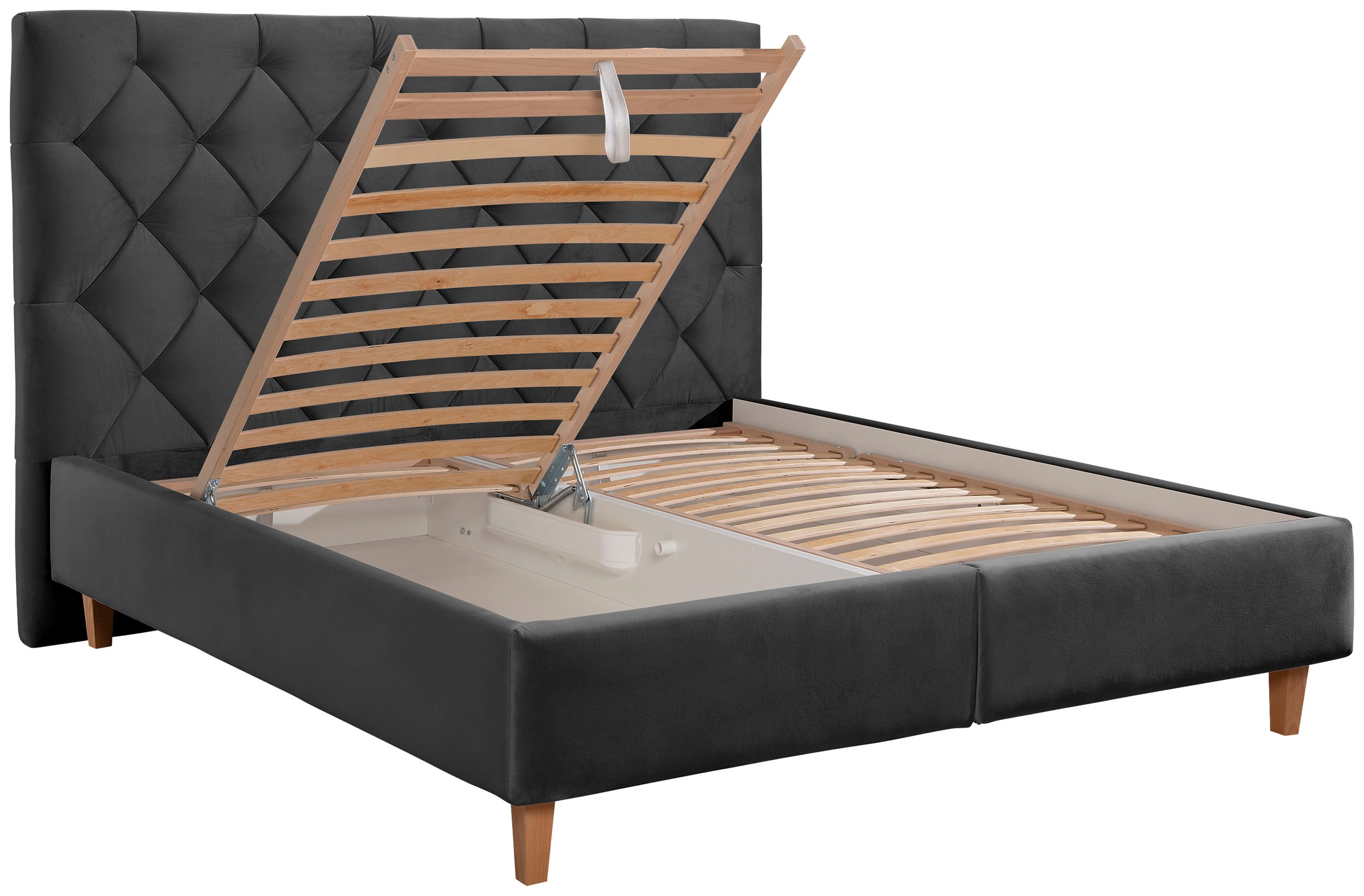 Polsterbett HOME AFFAIRE "Sunley 140", grau (schiefer), B:183cm L:210cm, Struktur (100% Polyester);Samtstoff (100% Polyester), Betten, Polsterbett, Kreuzsteppung, Kopfteilhöhe 142 cm, ohne oder mit Matratze/Lattenrost 9