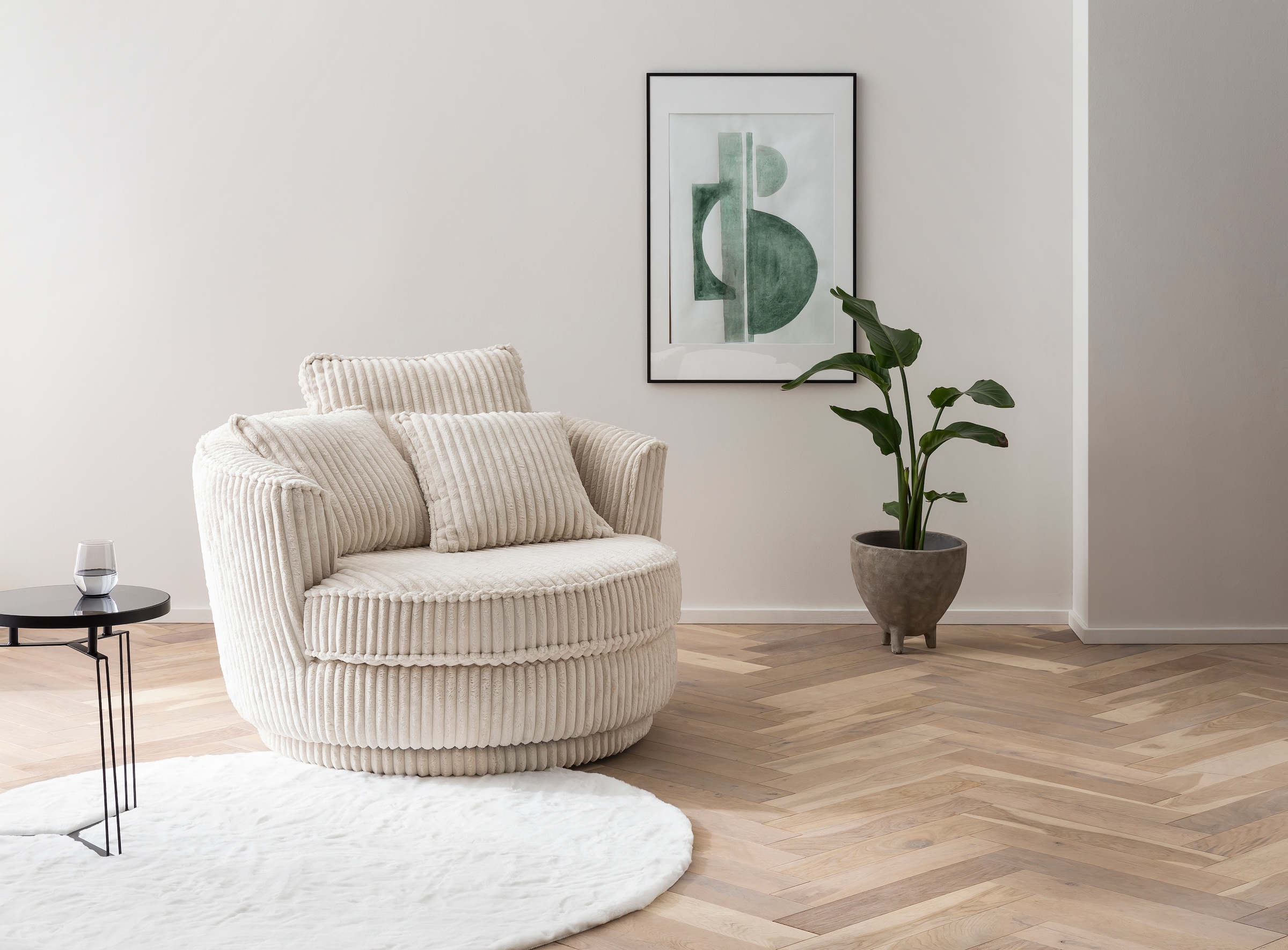 Home affaire Drehsessel "MAISIE Cord, Love Seat XXL, Lese-Sessel BIG-" Sessel in MEGA CORD u. Web-Velours, 360 Grad drehbar