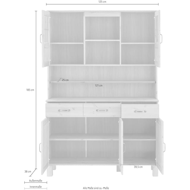 Home affaire Küchenbuffet »Alby«, Breite 125 cm, 2 Glastüren, 2 Schubladen  | BAUR