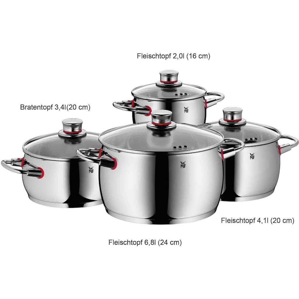 WMF Topf-Set »Quality One«, Cromargan® Edelstahl Rostfrei 18/10, (Set, 8 tlg., Bratentopf mit Deckel Ø 20 cm, Fleischtopf mit Deckel Ø 16/20/24 cm), Induktion