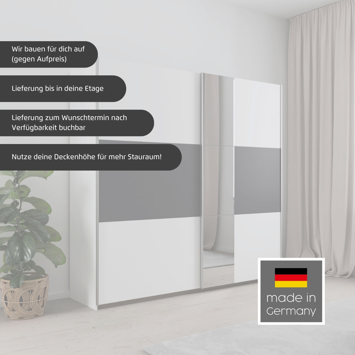 rauch Schwebetürenschrank »Kleiderschrank Schrank Garderobe TOPSELLER ASTANA OTTO´s CHOICE« 3 Ausstattungen BASIC/CLASSIC/PREMIUM, Breiten 175/218/261 cm,  mit 3 Spiegelelementen, Metallgriffleisten alufarbig MADE IN GERMANY