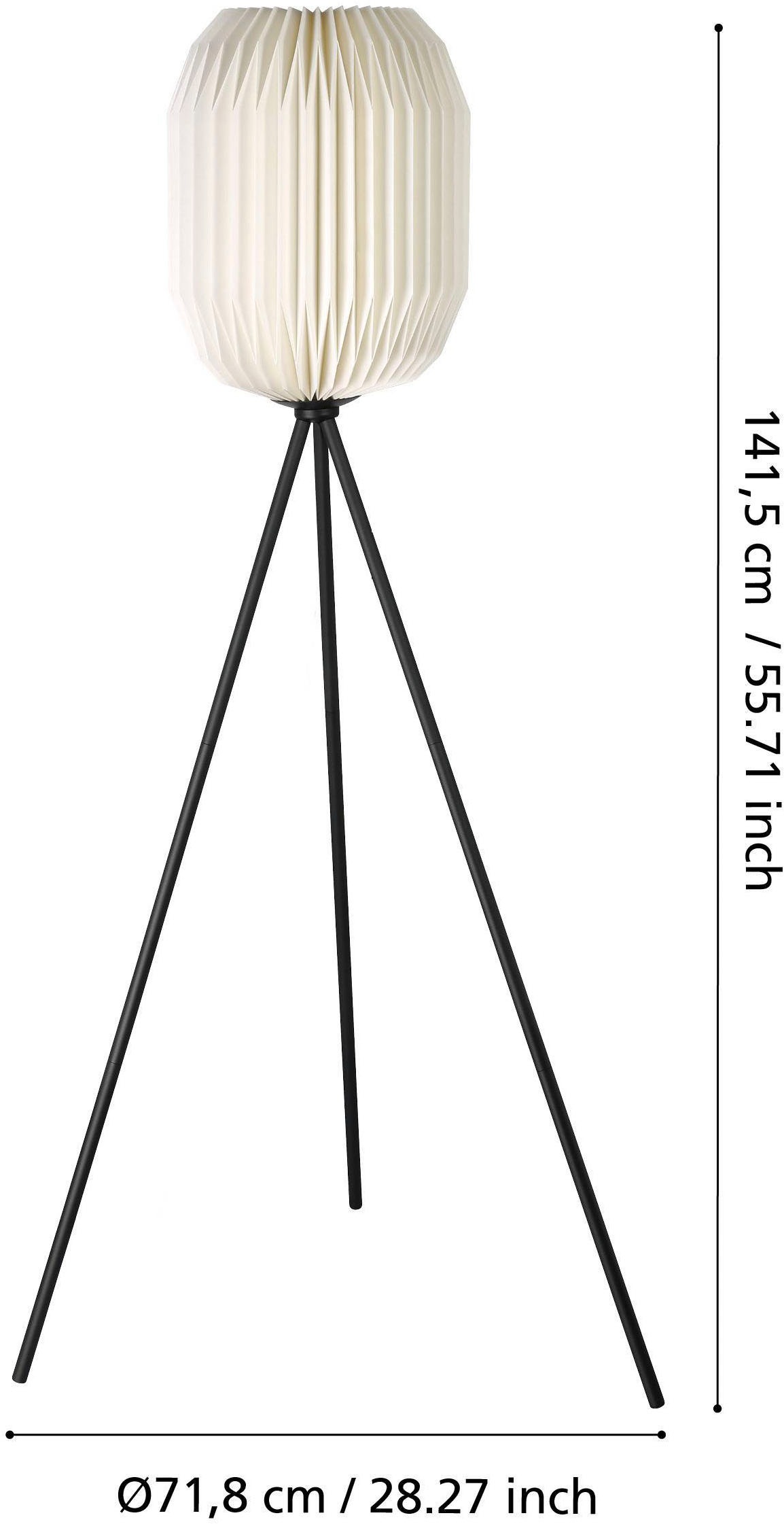 EGLO Stehlampe »Belgrave Stehlampe japanisch, aus Metall und Papier, Dreibein Lampe« E27 1 Stk. Stehleuchte - H141,5 x Ø30 cm - schwarz - 1X60W exkl.