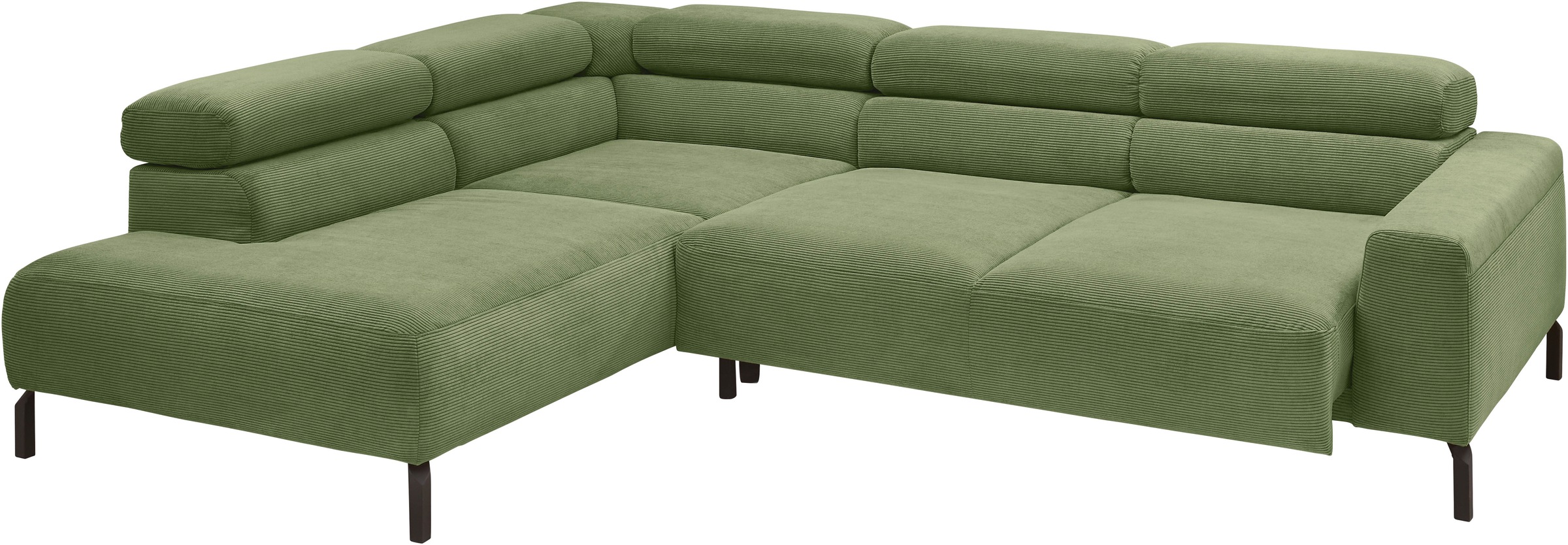 Places of Style Ecksofa »Antonelli, L-Form, inkl. Kopfteilverstellung, Breite 276 cm«, mit elektrischer Sitztiefenverstellung, in Feincord, moos
