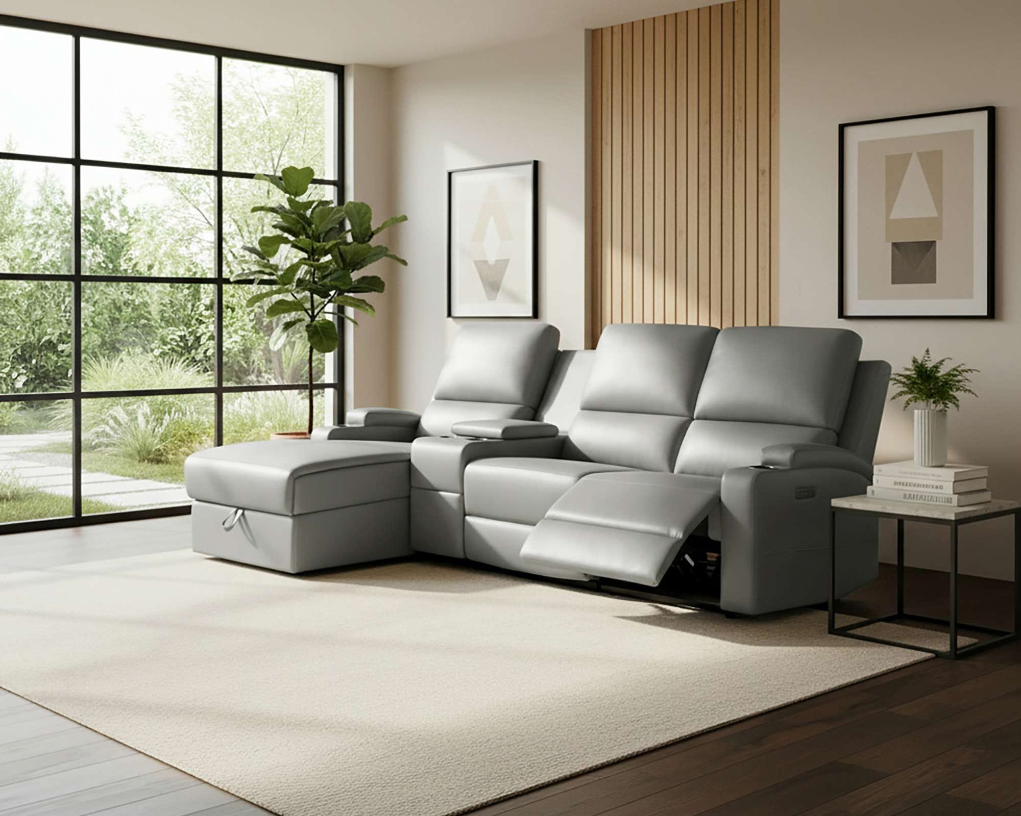 OTTO home Ecksofa "NAPORI Lederoptik, Multimediasofa, 3er Kinosessel XXL, L-Form" Kinosofa, manuelle o. elektr. Relaxfunktion, Staufach, Getränkehalter