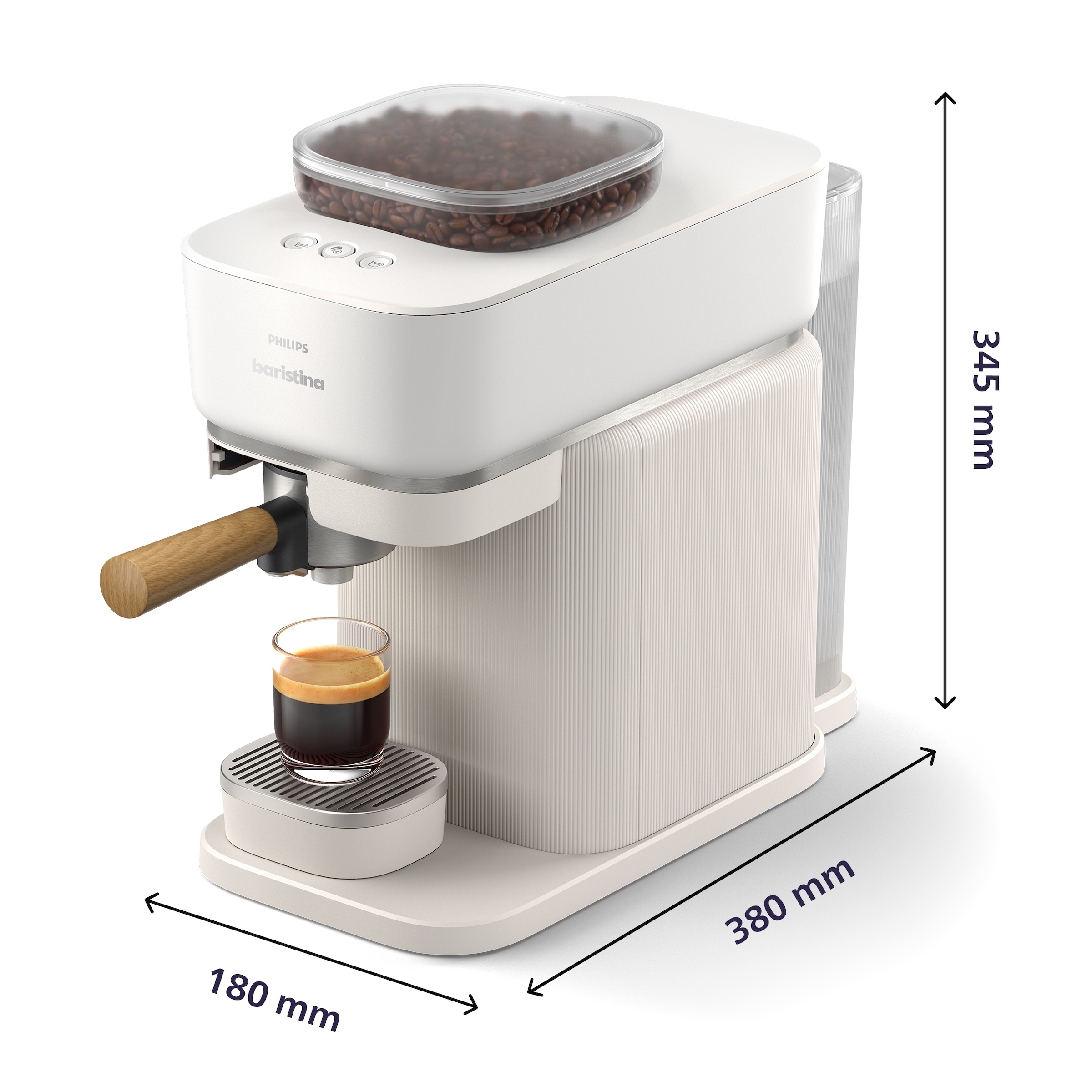 PHILIPS baristina Espressomaschine »BAR302/20 mit Mahlwerk für ganze Bohnen«, 16 bar Pumpendruck, Naturweiß/Eschenholz