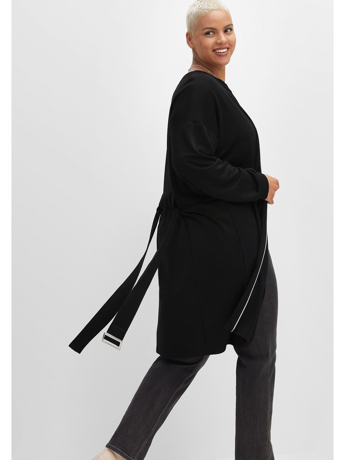 Sheego Shirtjacke »Große Größen«, BAUR Gürtel Longform, in mit dekorativem | bestellen