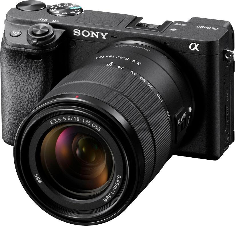 Sony Systemkamera »ILCE-6400MB - Alpha 6400 E-Mount«, 24,2 MP,  Bluetooth-WLAN (Wi-Fi)-NFC, 4K Video, 180° Klapp-Display, XGA OLED Sucher,  M-Kit 18-135mm Objektiv | BAUR